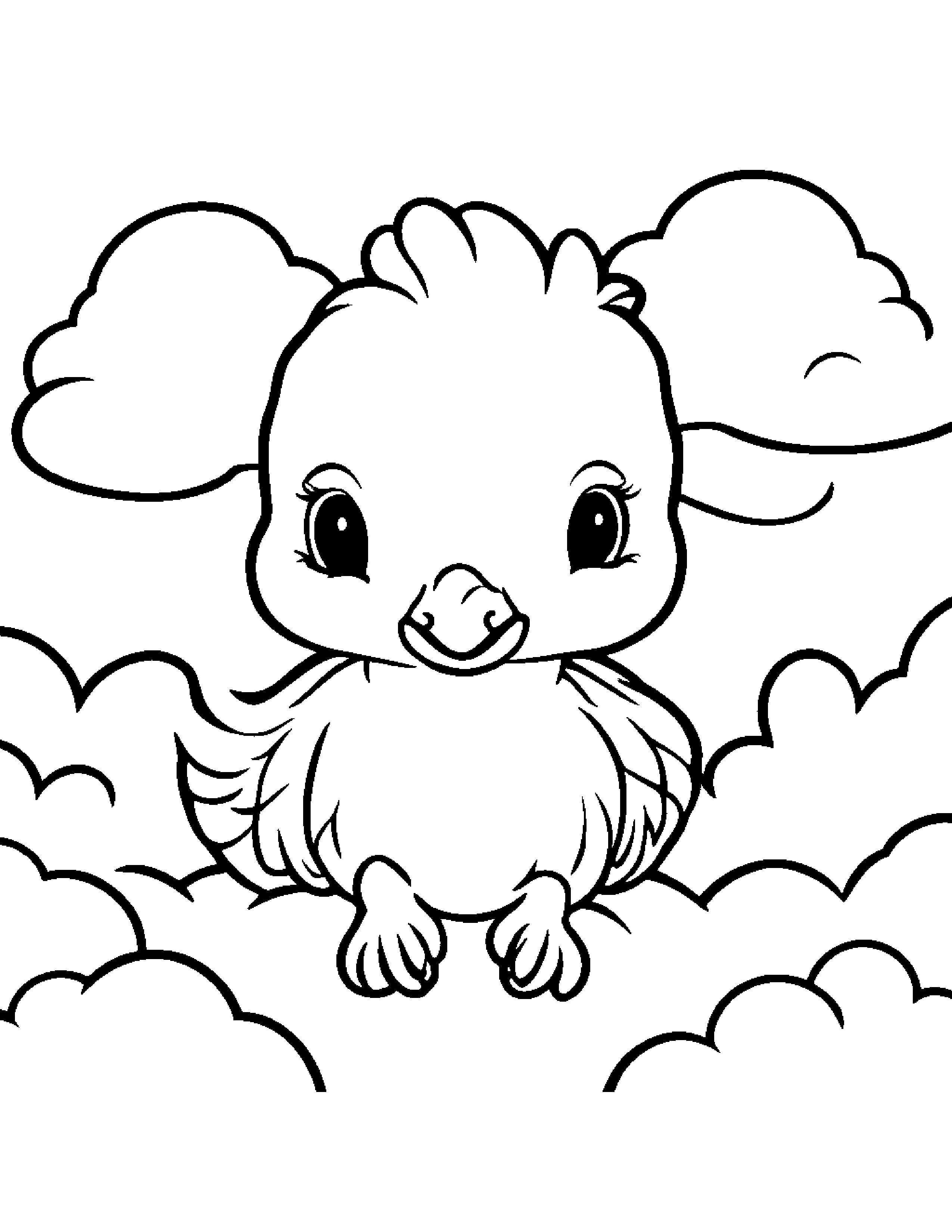 Playful Gosling Making Silly Faces On A Fluffy Cloud #3 Coloring Page (Free Printable PDF)