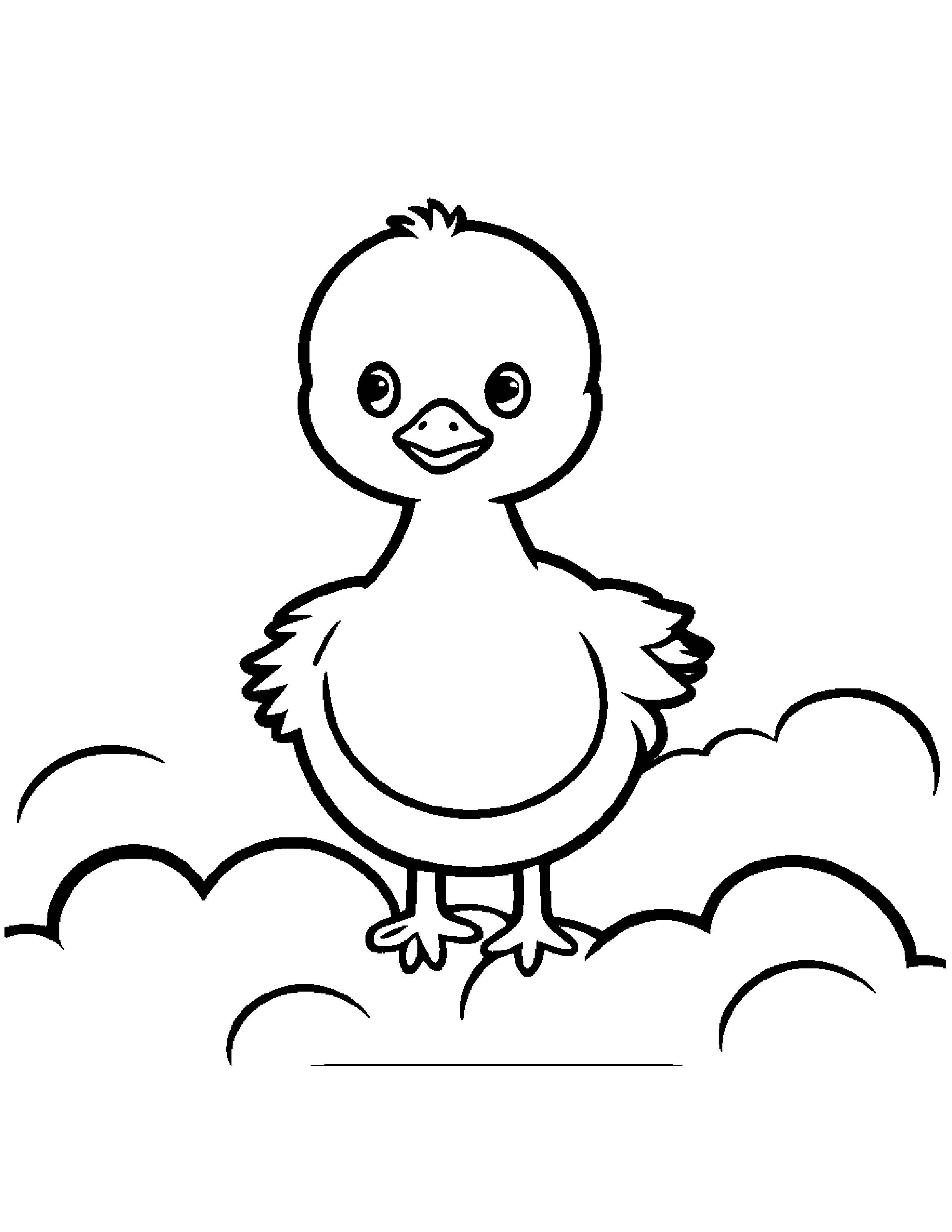 Playful Gosling Making Silly Faces On A Fluffy Cloud Coloring Page (Free Printable PDF)