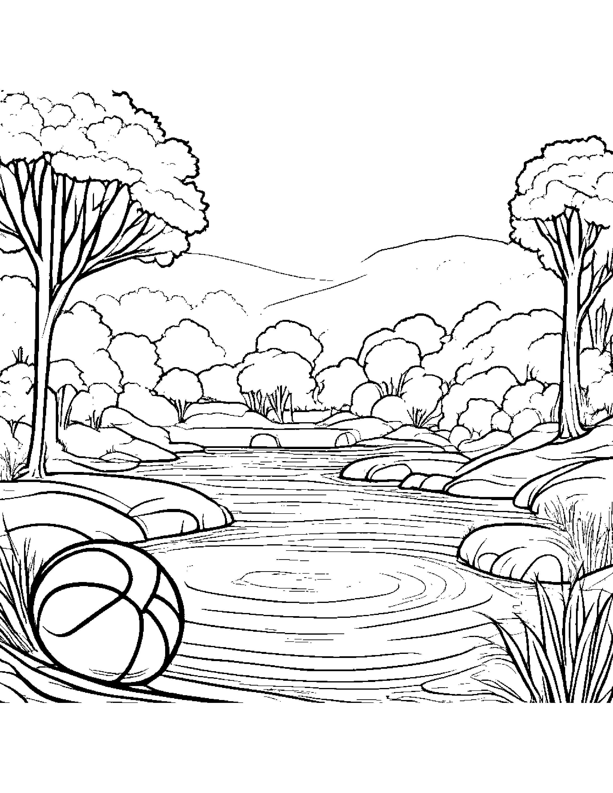 Polite Basketball Near A Gentle Stream Coloring Page (Free Printable PDF)