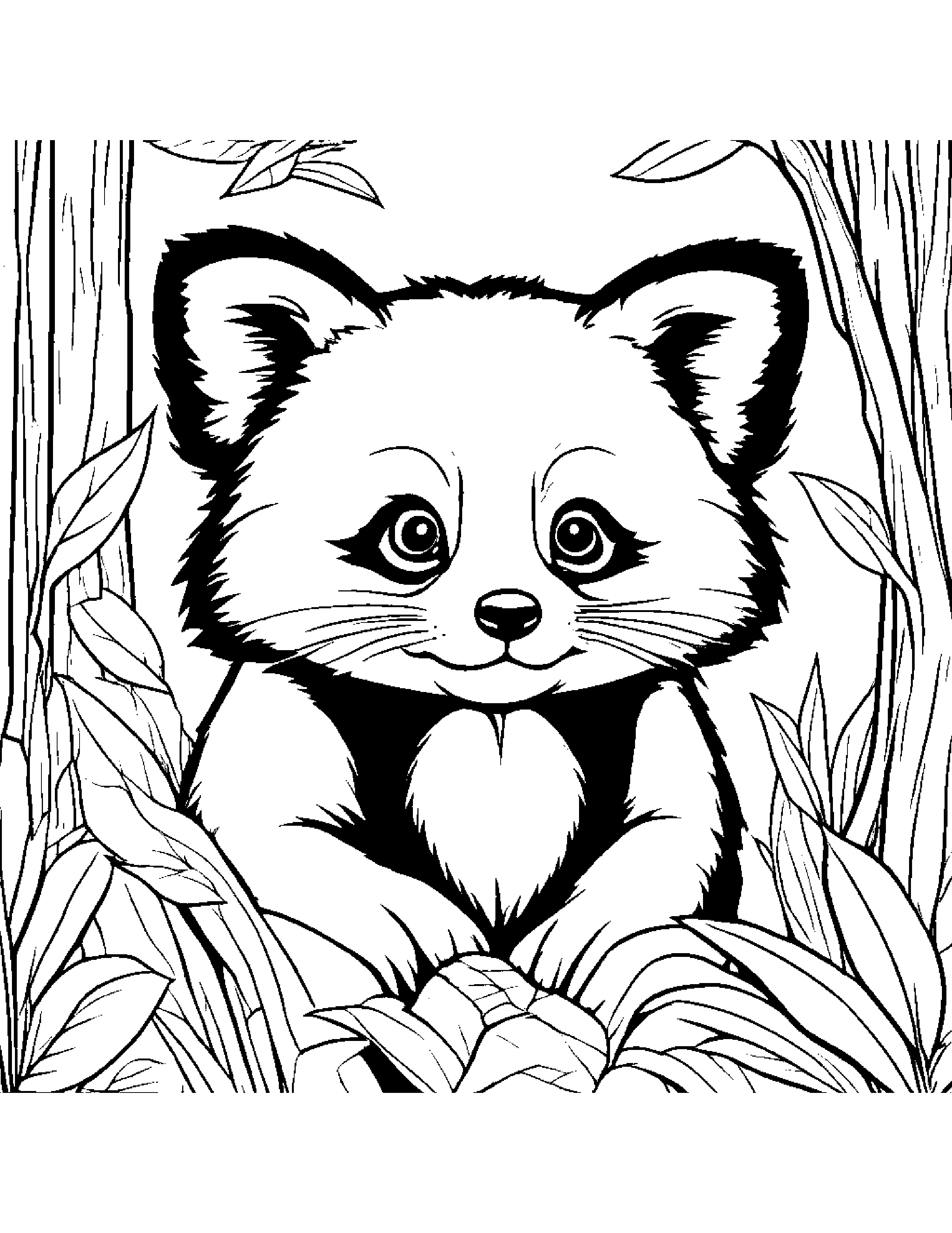 Red Panda Playing Peekaboo #2 Coloring Page (Free Printable PDF)