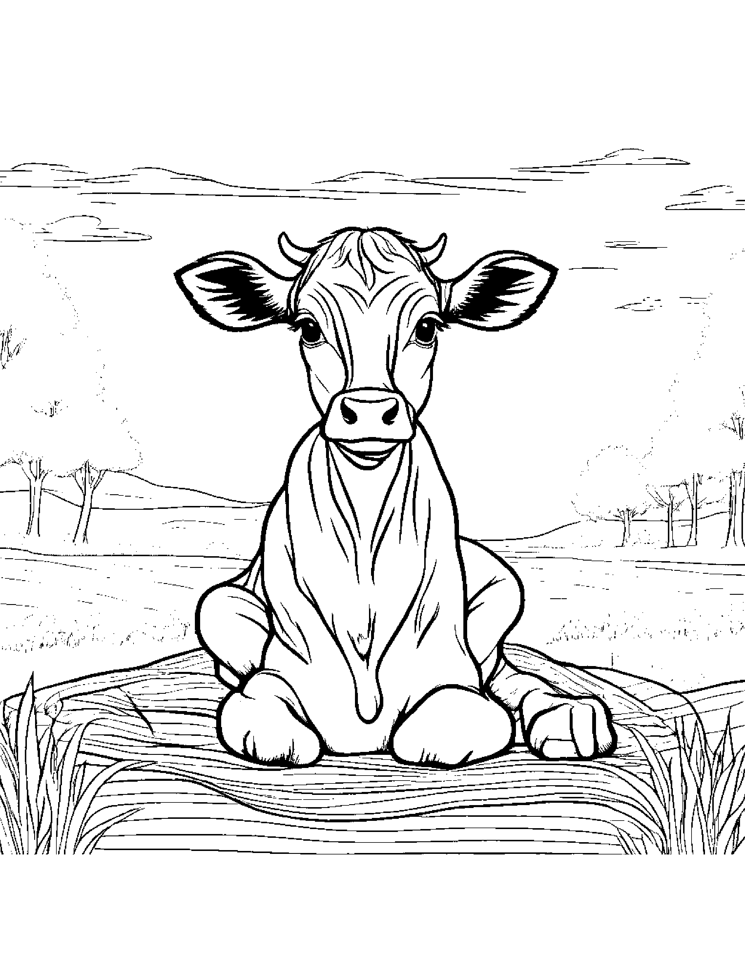 Sprightly Calf On A Picnic Blanket #2 Coloring Page (Free Printable PDF)