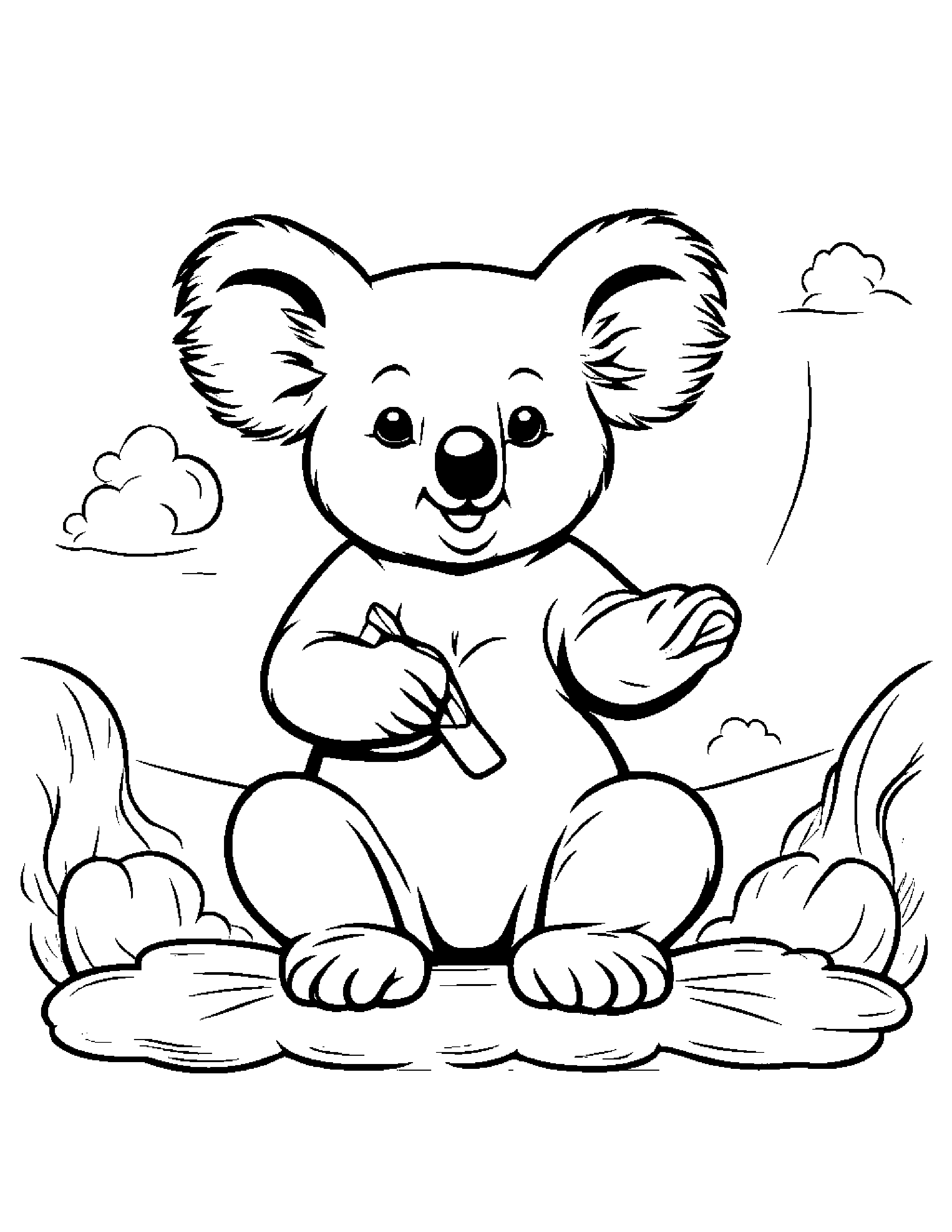 Sprightly Koala Learning To Tie A Bow On A Fluffy Cloud #2 Coloring Page (Free Printable PDF)