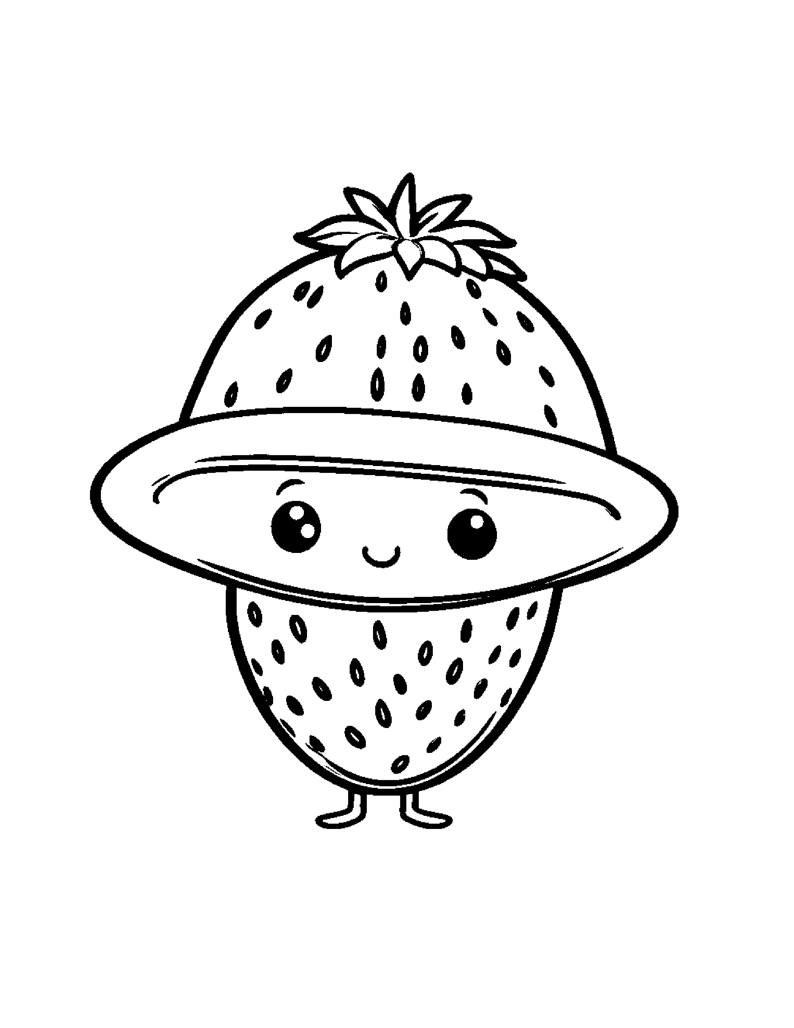 Strawberry With A Cute Hat #2 Coloring Page (Free Printable PDF)