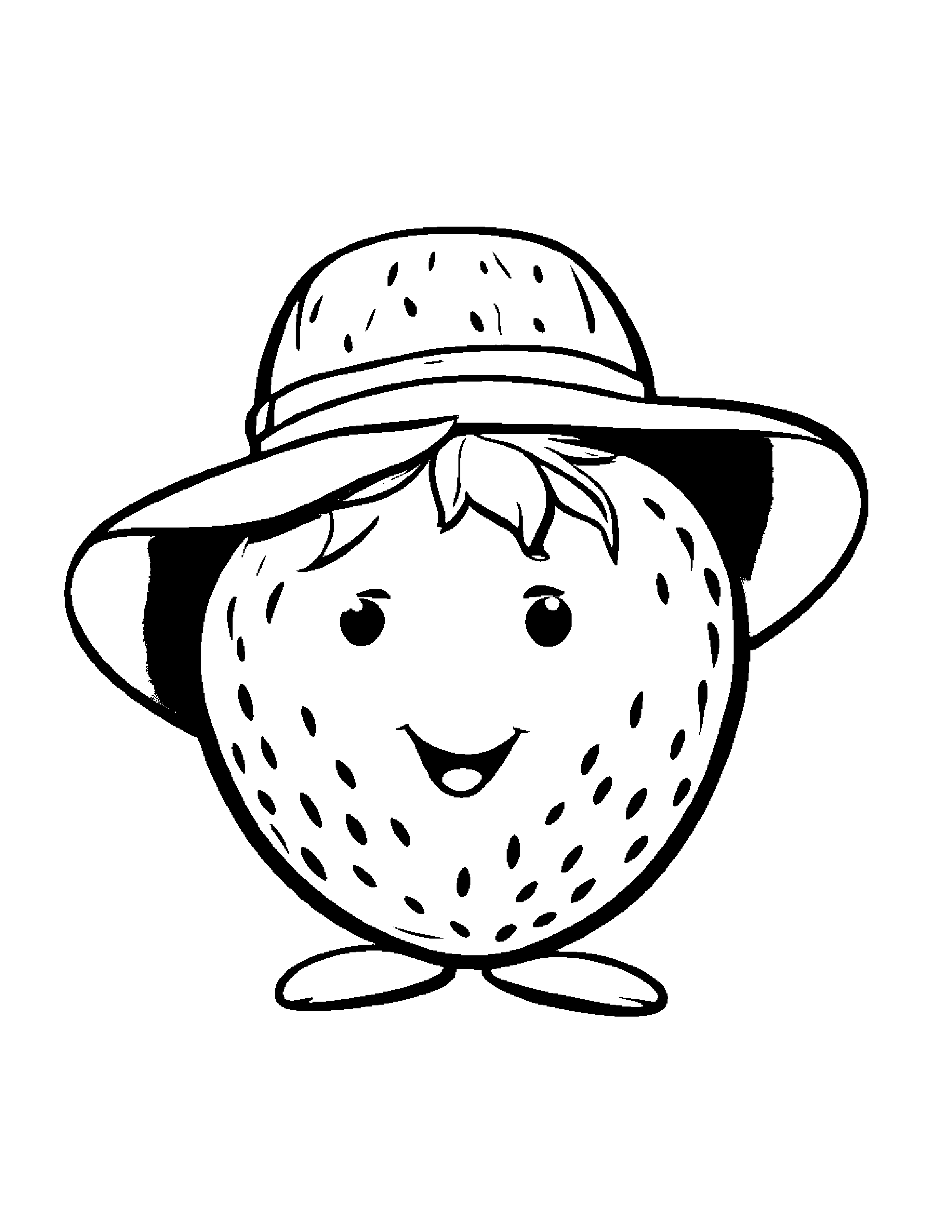 Strawberry With A Cute Hat #3 Coloring Page (Free Printable PDF)