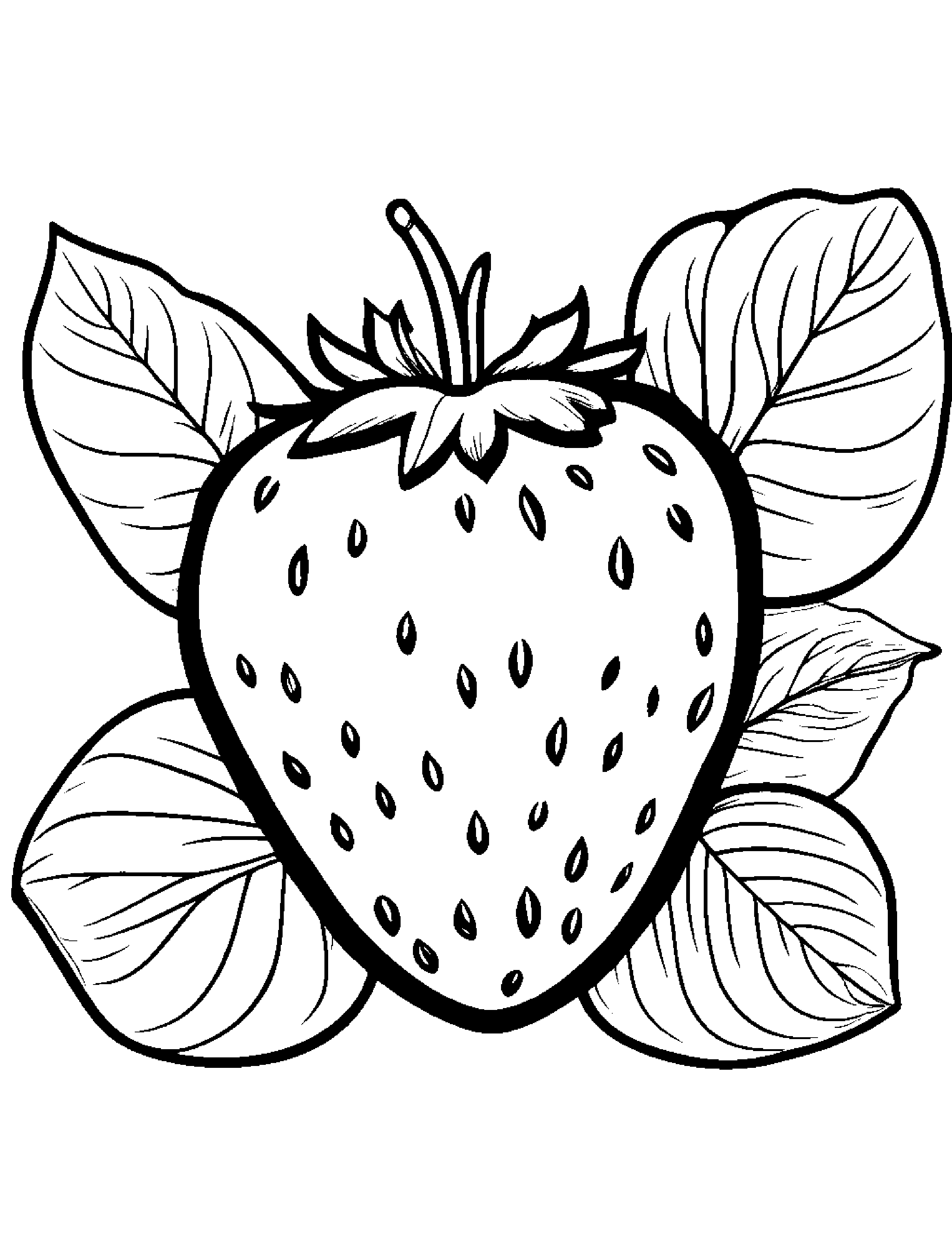 Strawberry With A Leaf Sprig #3 Coloring Page (Free Printable PDF)