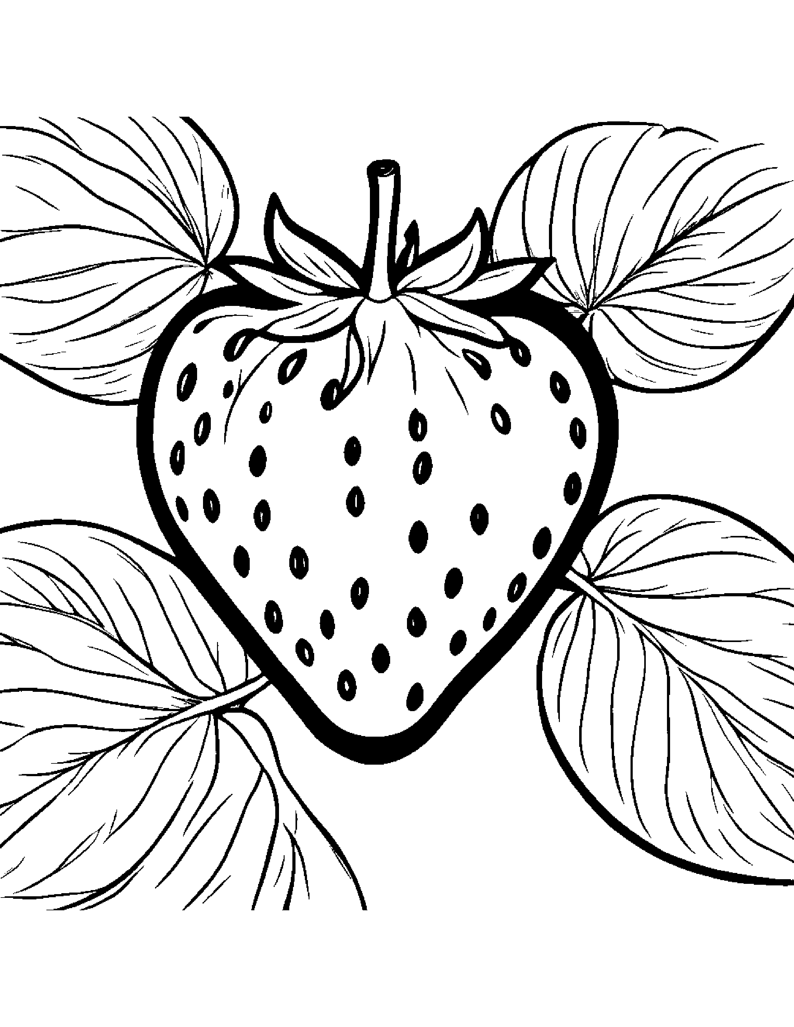 Strawberry With A Leaf Sprig #4 Coloring Page (Free Printable PDF)