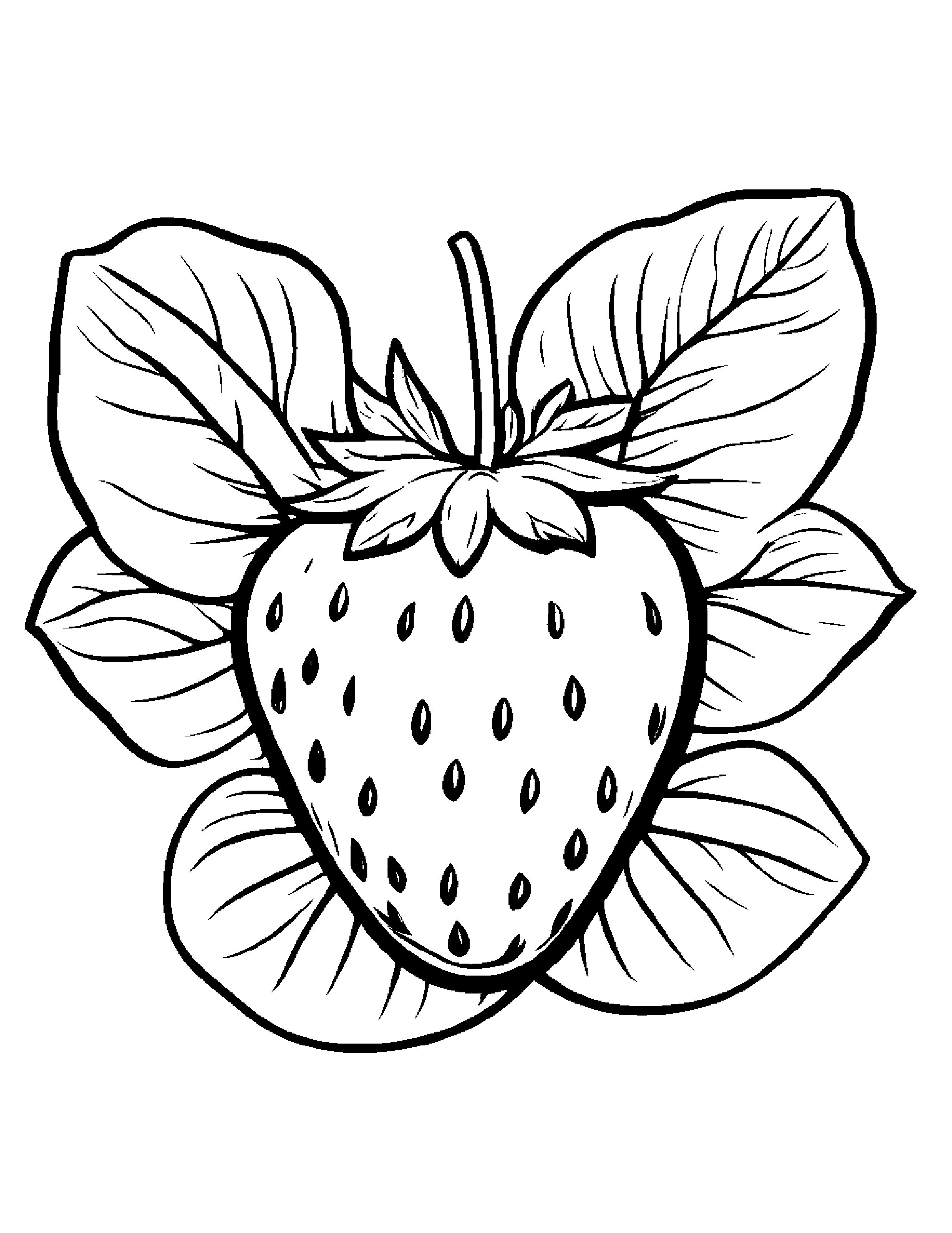 Strawberry With A Leaf Sprig #5 Coloring Page (Free Printable PDF)