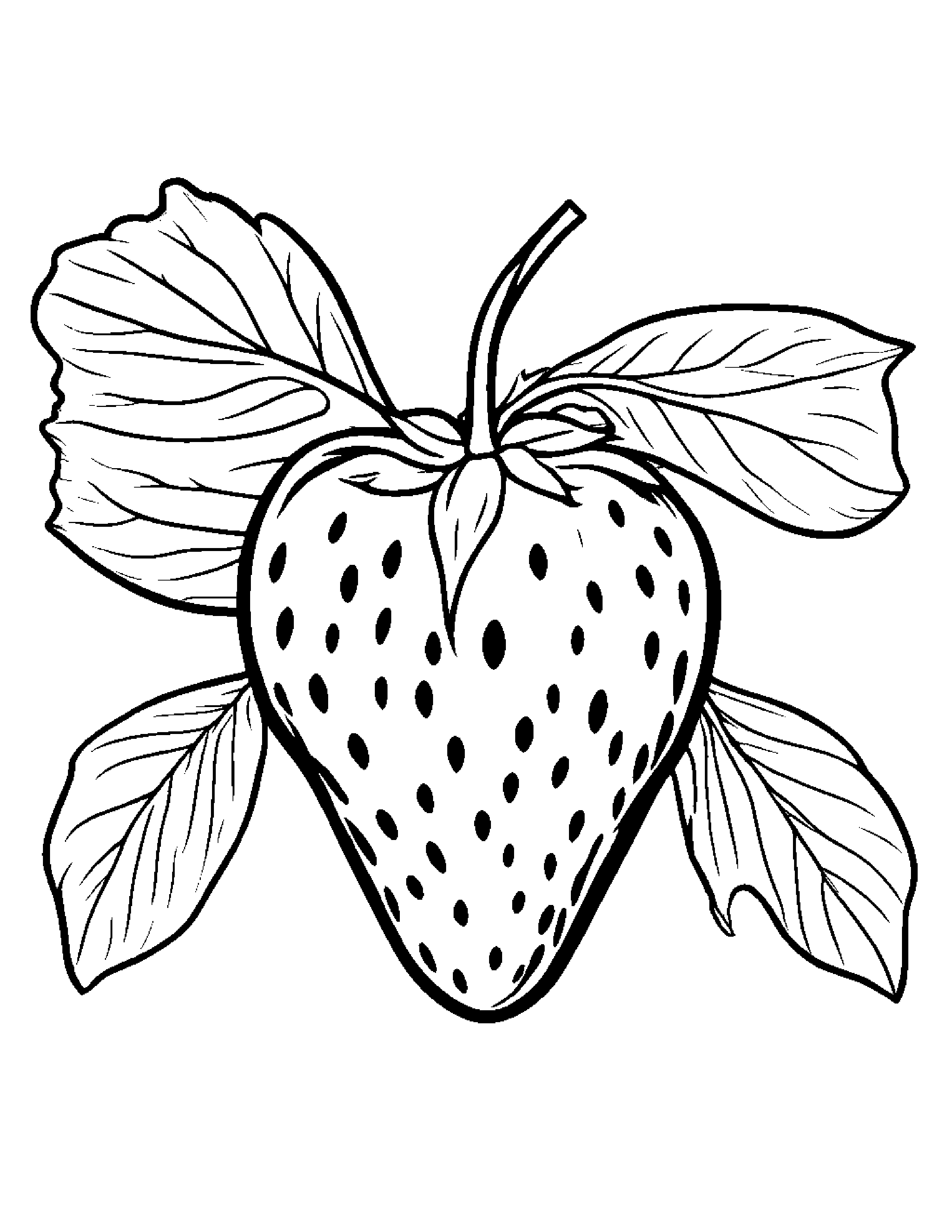 Strawberry With A Leaf Sprig Coloring Page (Free Printable PDF)