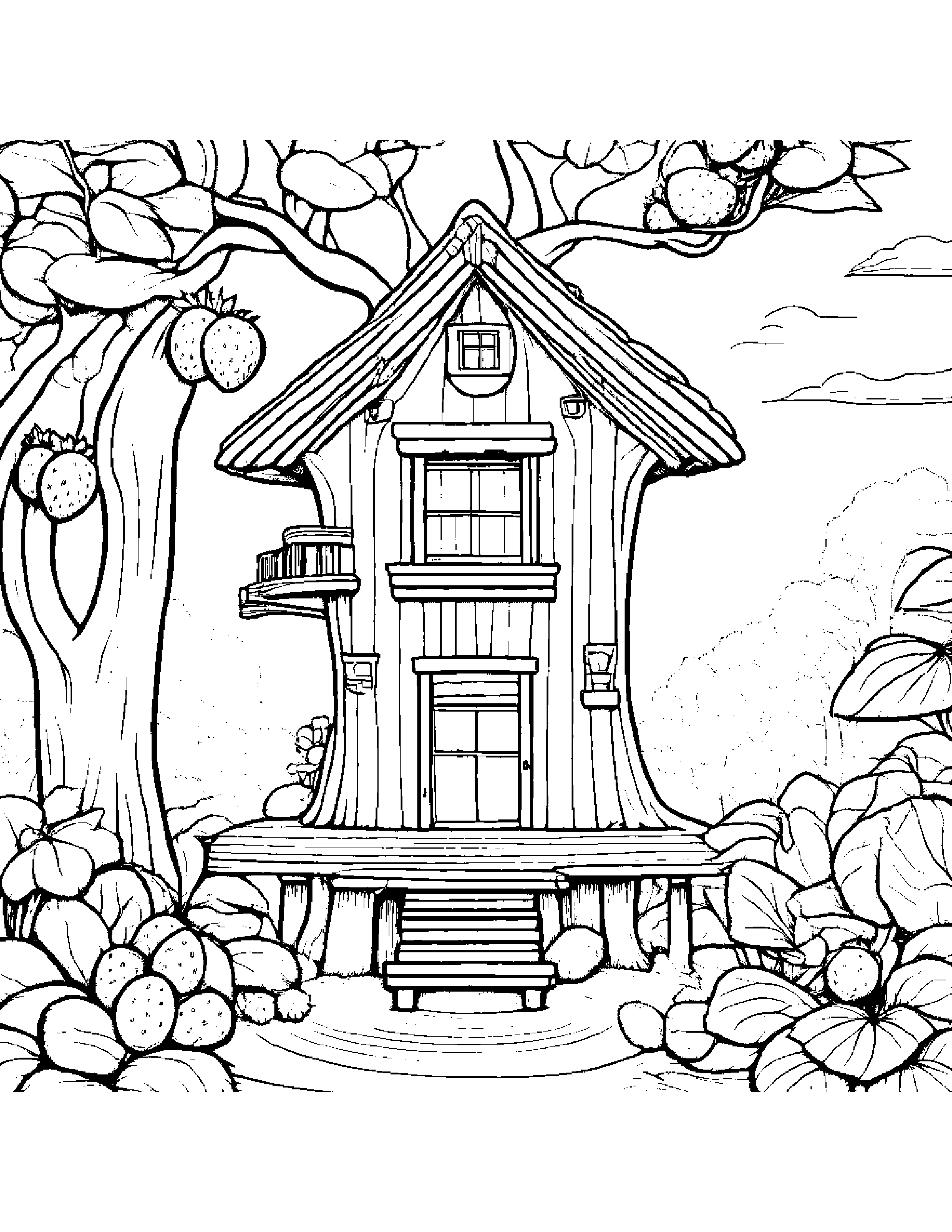 Strawberry With A Ribbon In A Treehouse #2 Coloring Page (Free Printable PDF)