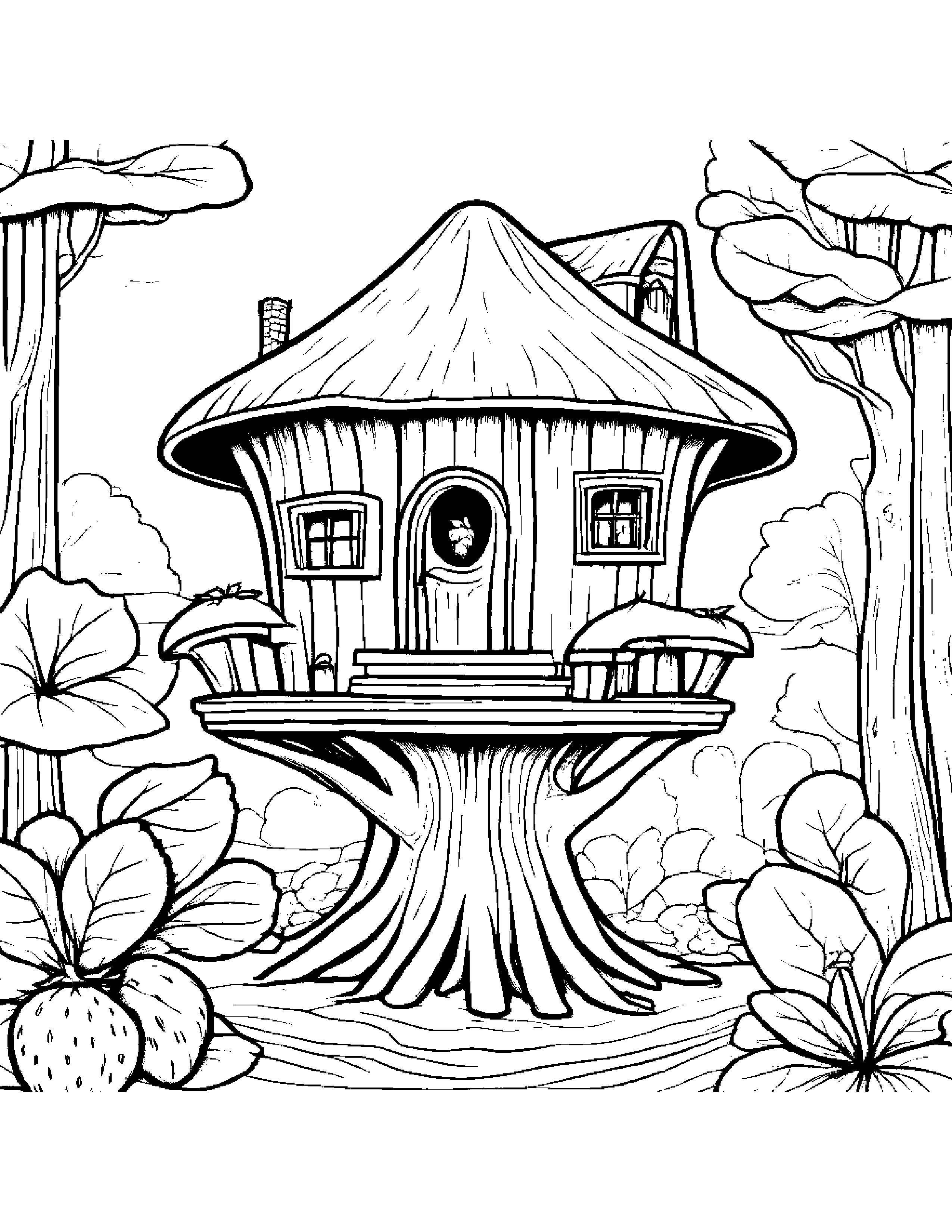 Strawberry With A Ribbon In A Treehouse #3 Coloring Page (Free Printable PDF)