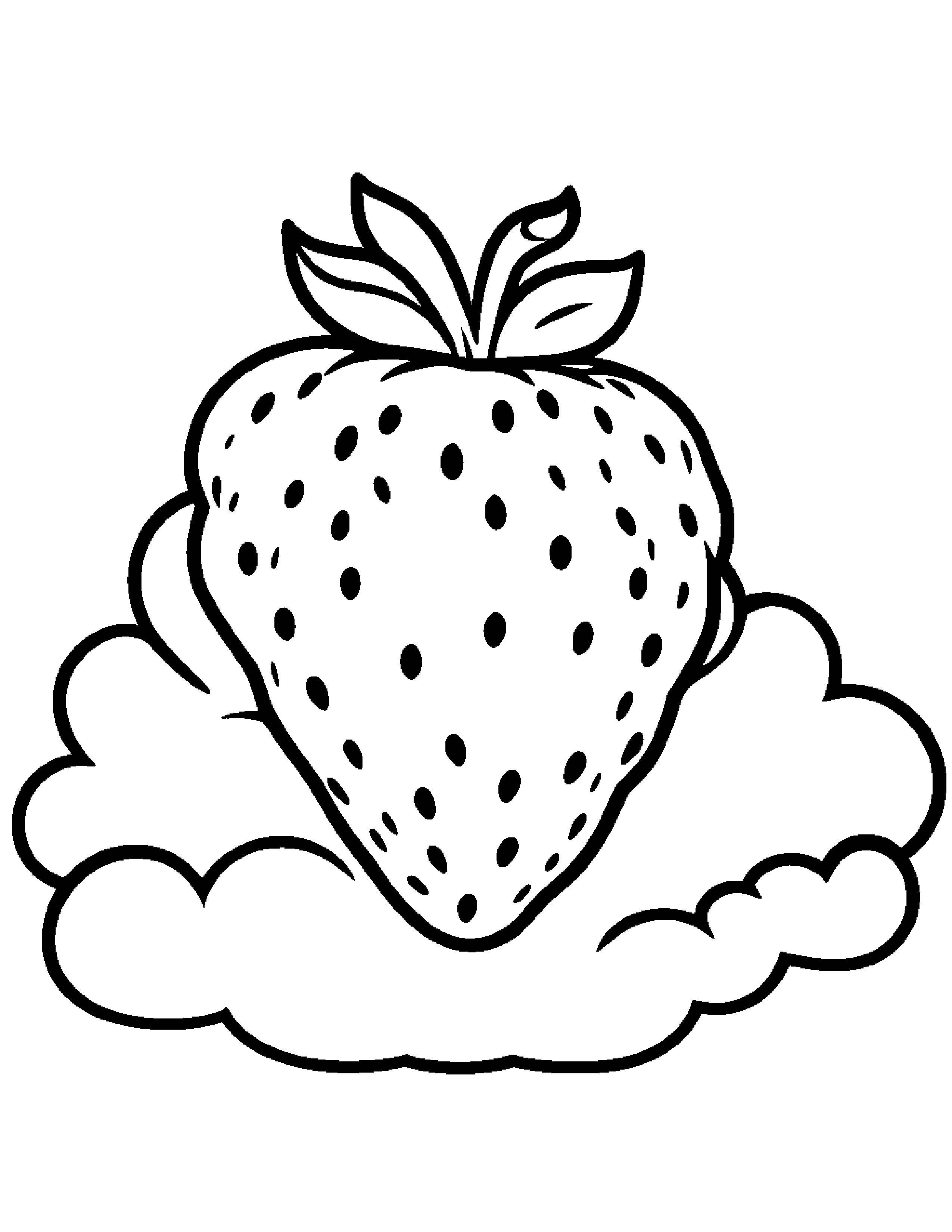 Strawberry With A Sunny Sticker On A Fluffy Cloud #2 Coloring Page (Free Printable PDF)