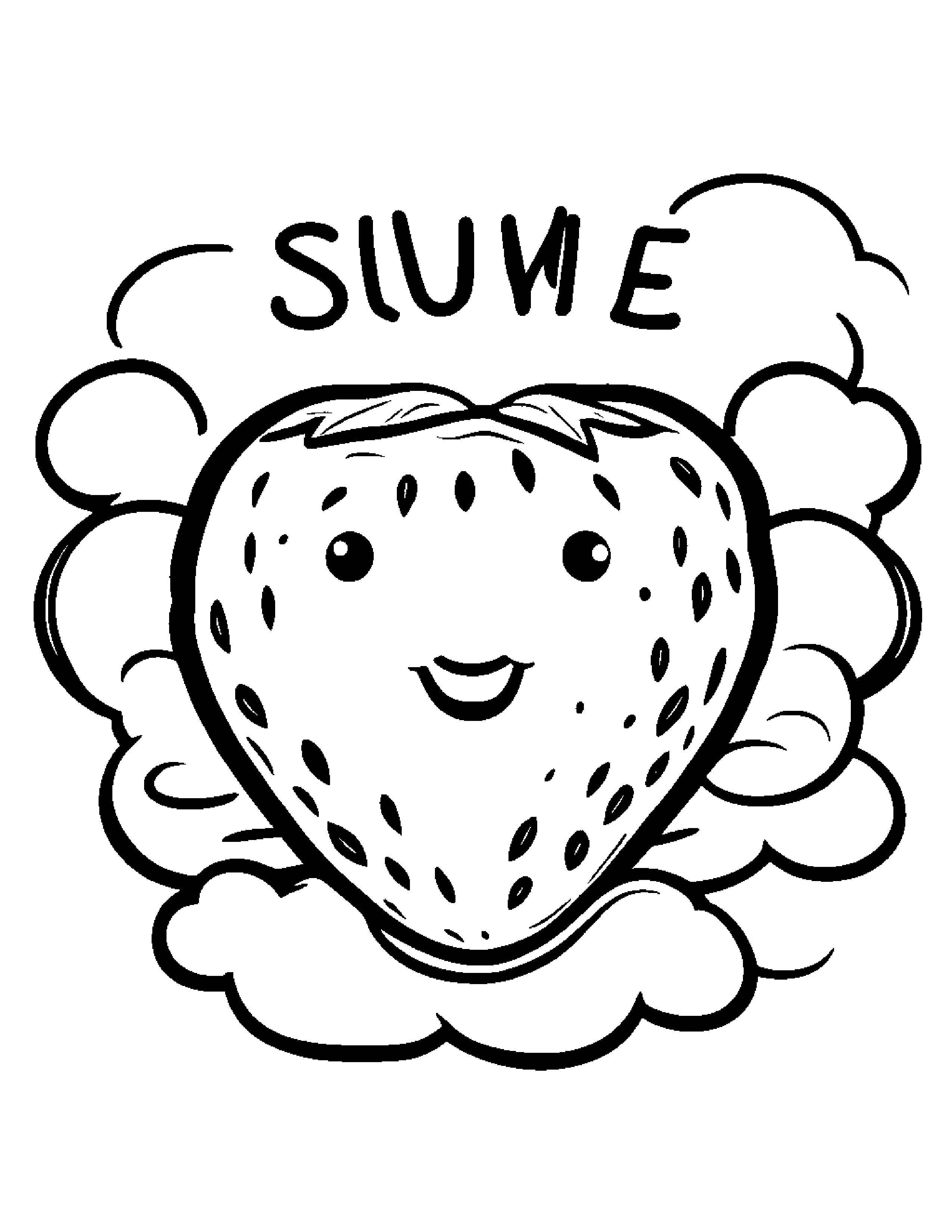 Strawberry With A Sunny Sticker On A Fluffy Cloud #3 Coloring Page (Free Printable PDF)