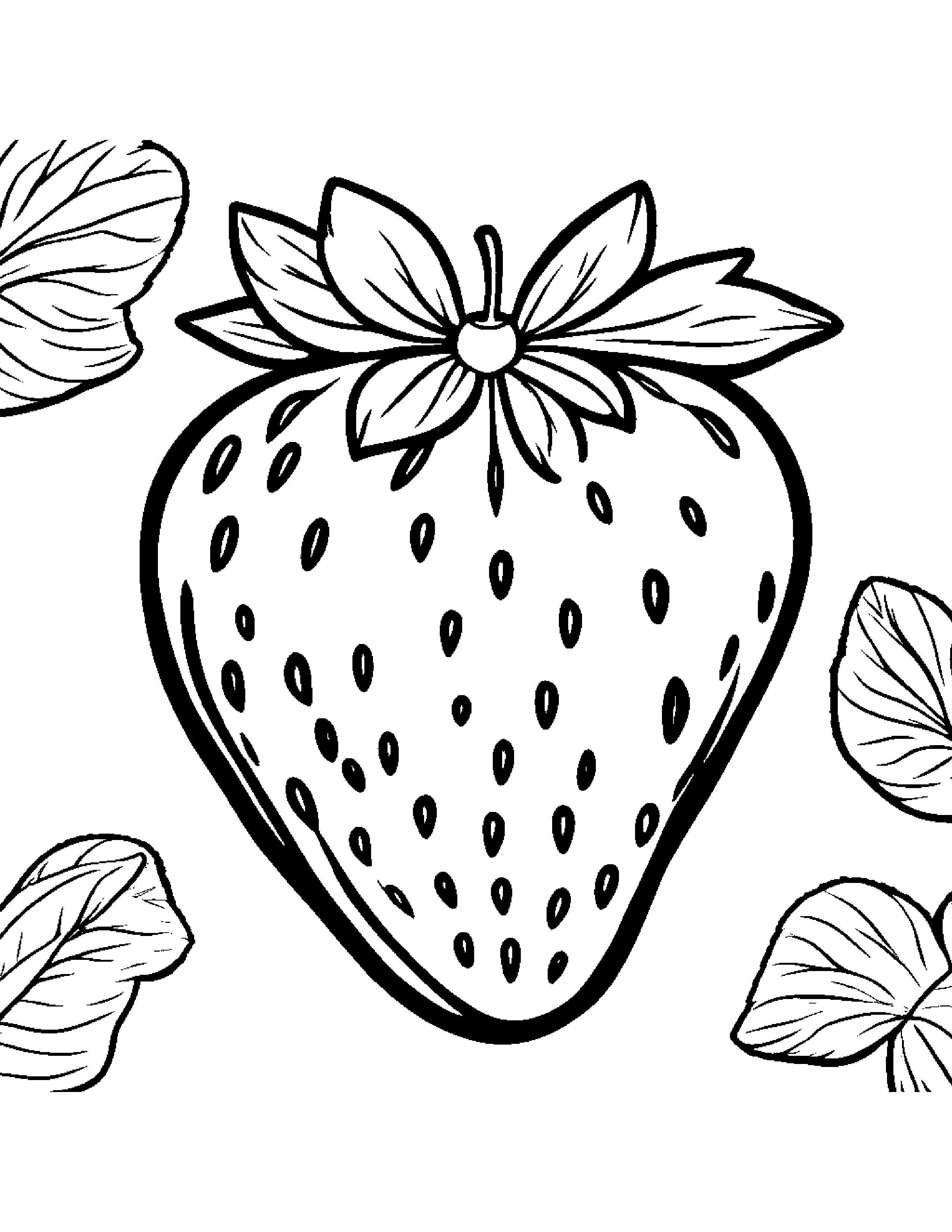 Strawberry With A Tiny Bow #5 Coloring Page (Free Printable PDF)