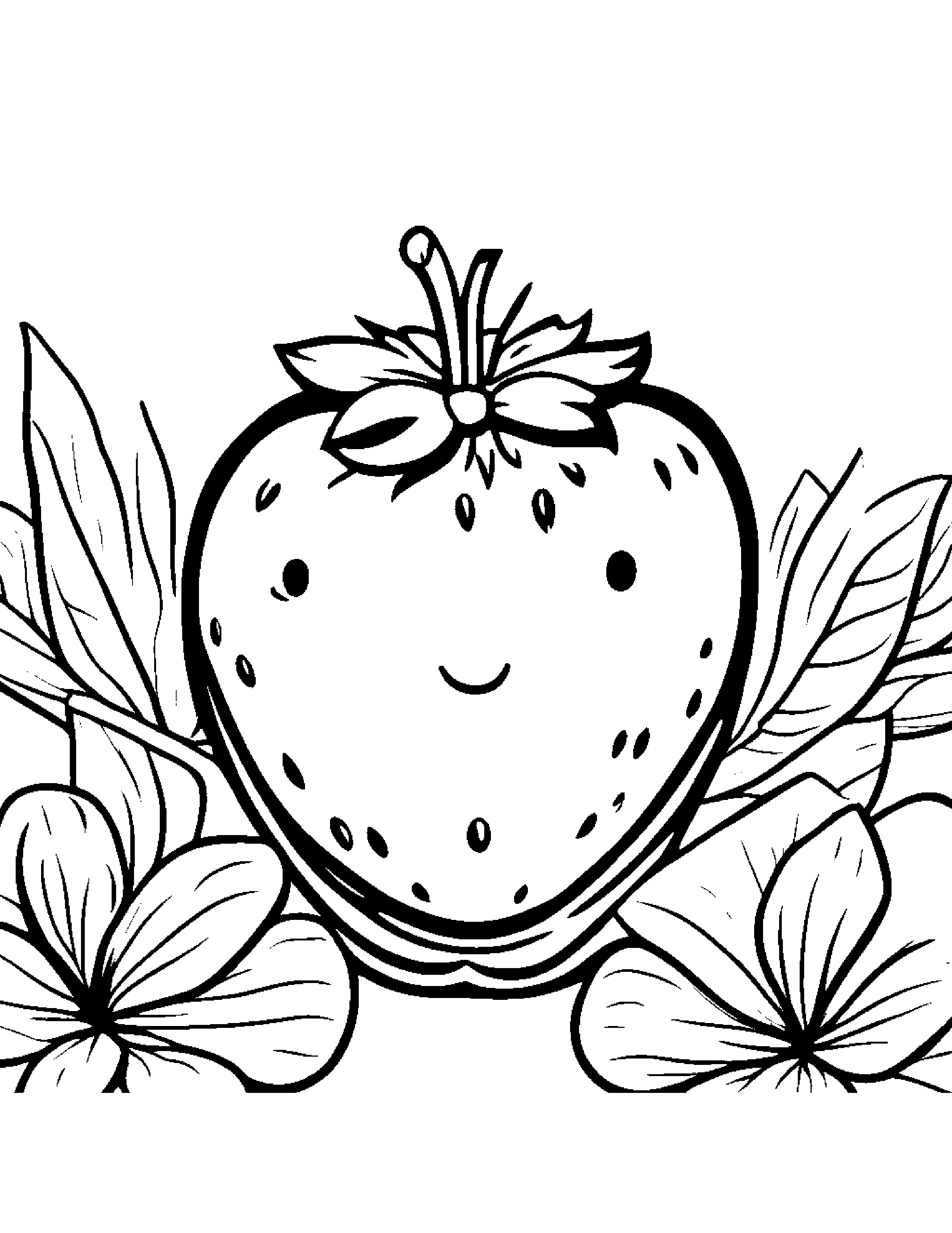 Strawberry With A Tiny Bow At The Playground Coloring Page (Free Printable PDF)
