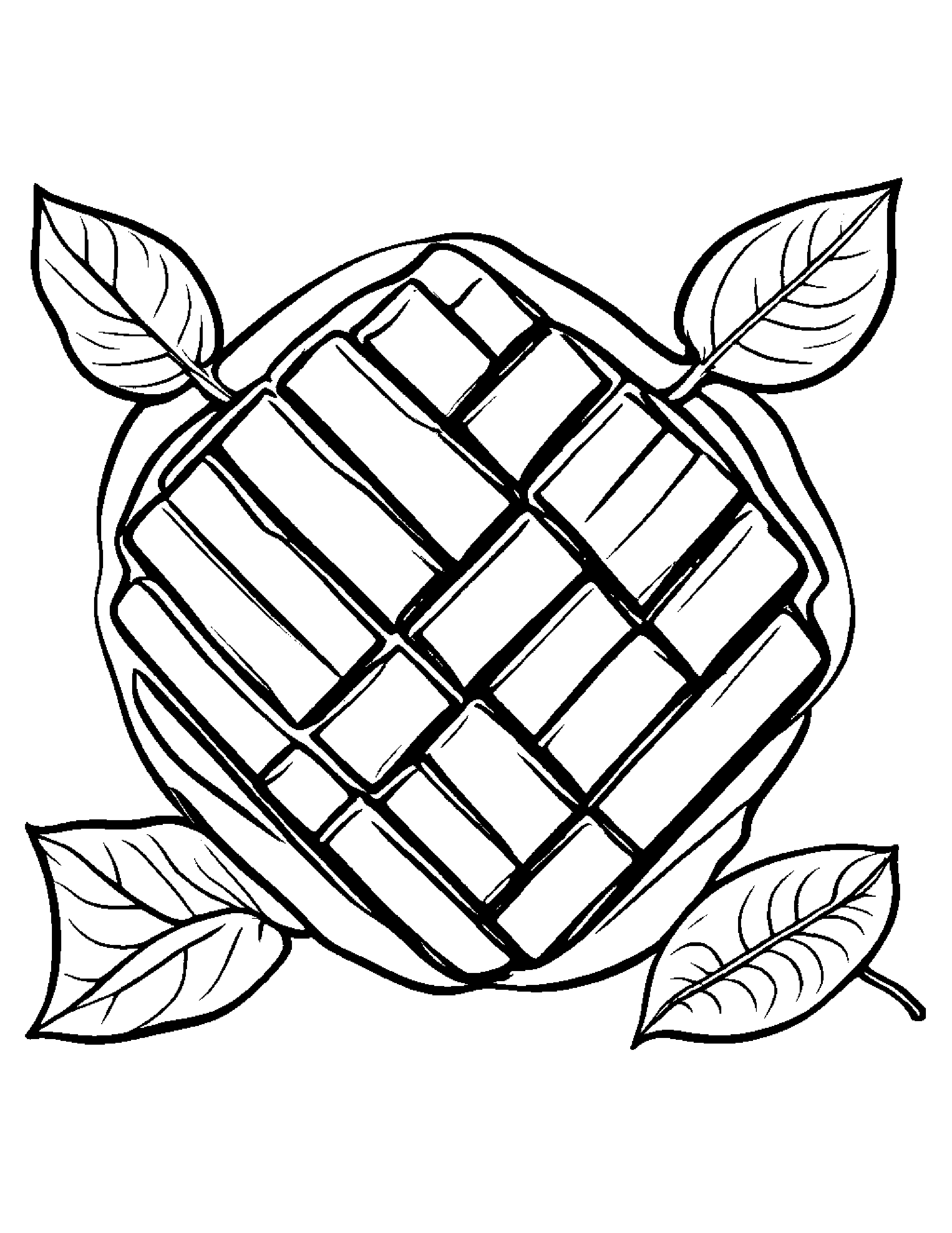 Waffle With A Leaf Sprig #2 Coloring Page (Free Printable PDF)
