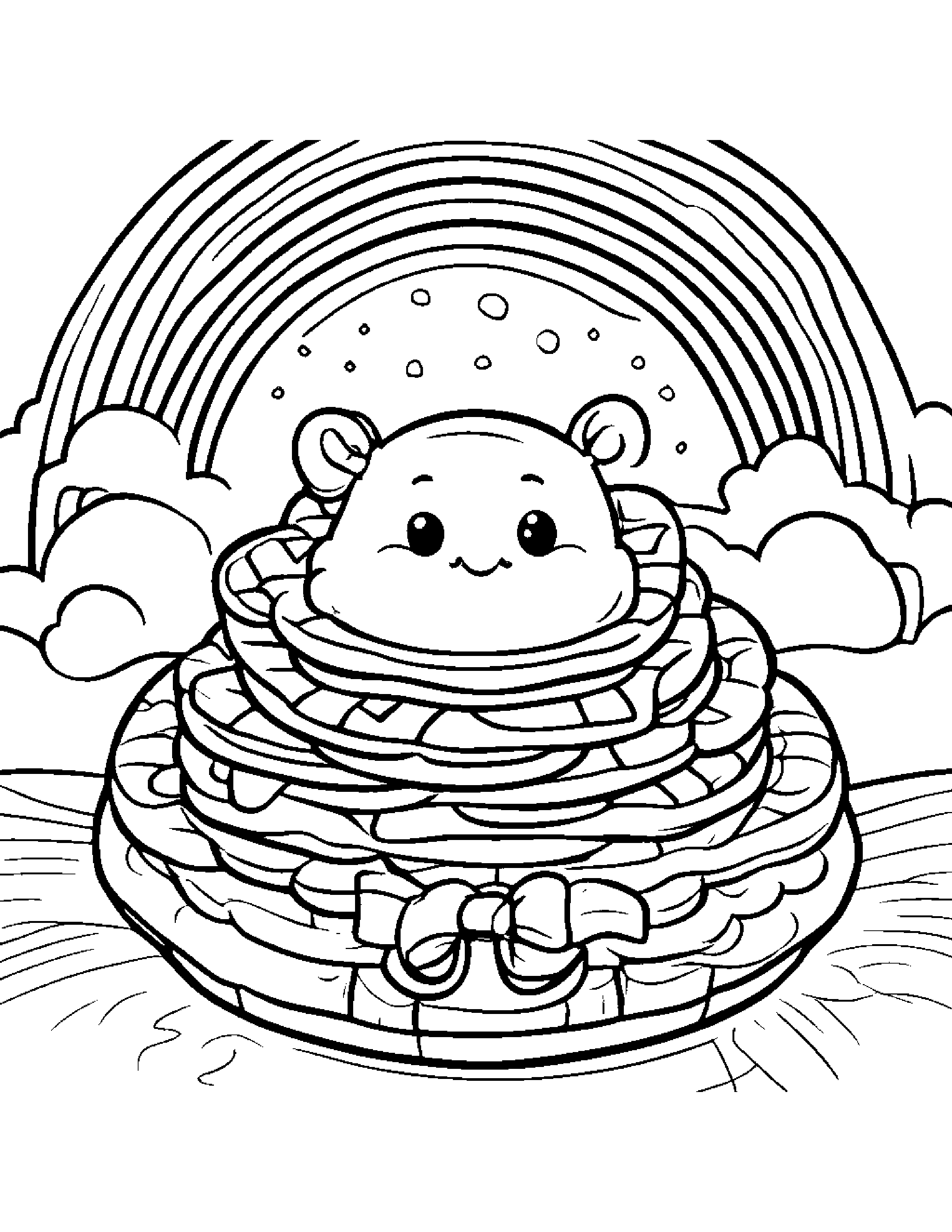 Waffle With A Ribbon Under A Rainbow #3 Coloring Page (Free Printable PDF)