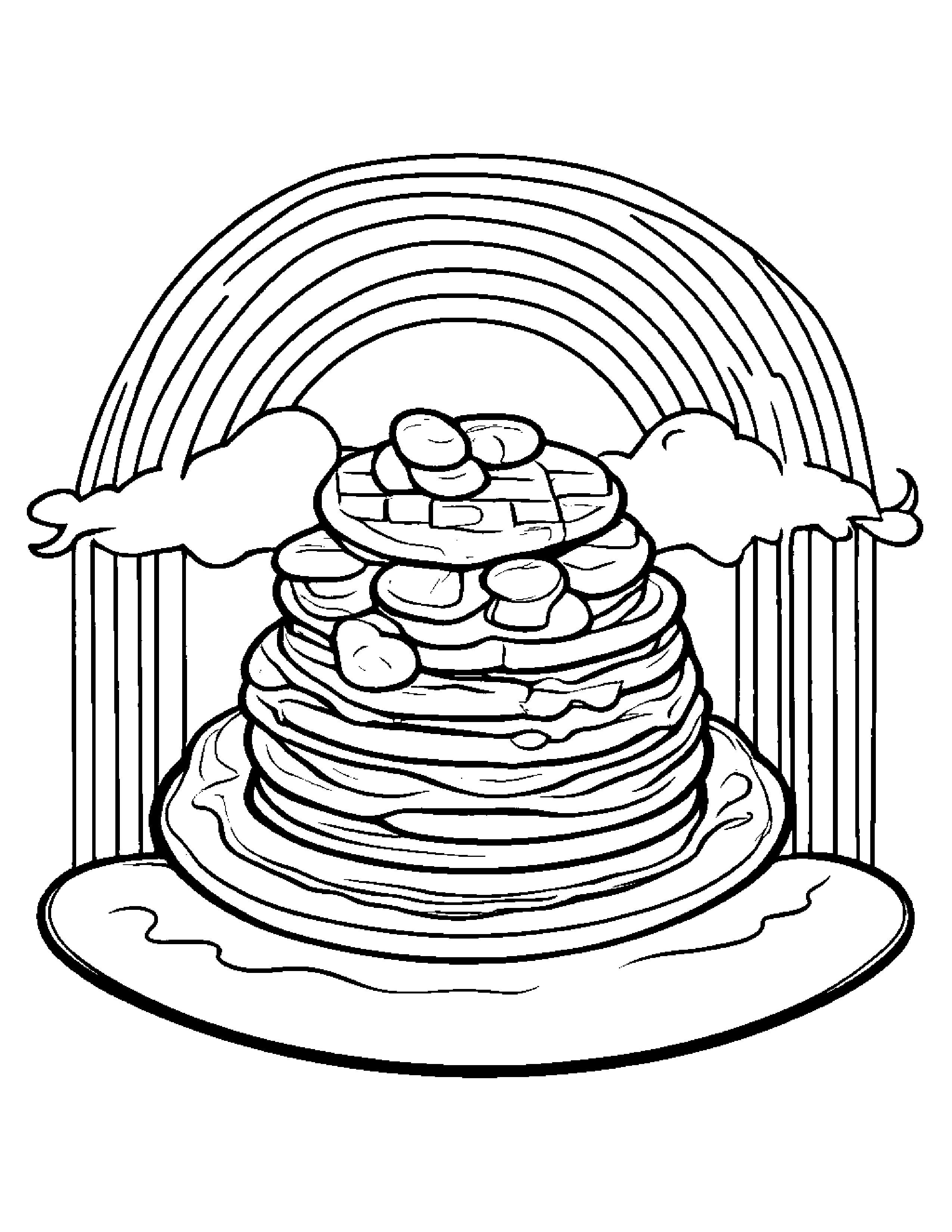 Waffle With A Ribbon Under A Rainbow Coloring Page (Free Printable PDF)