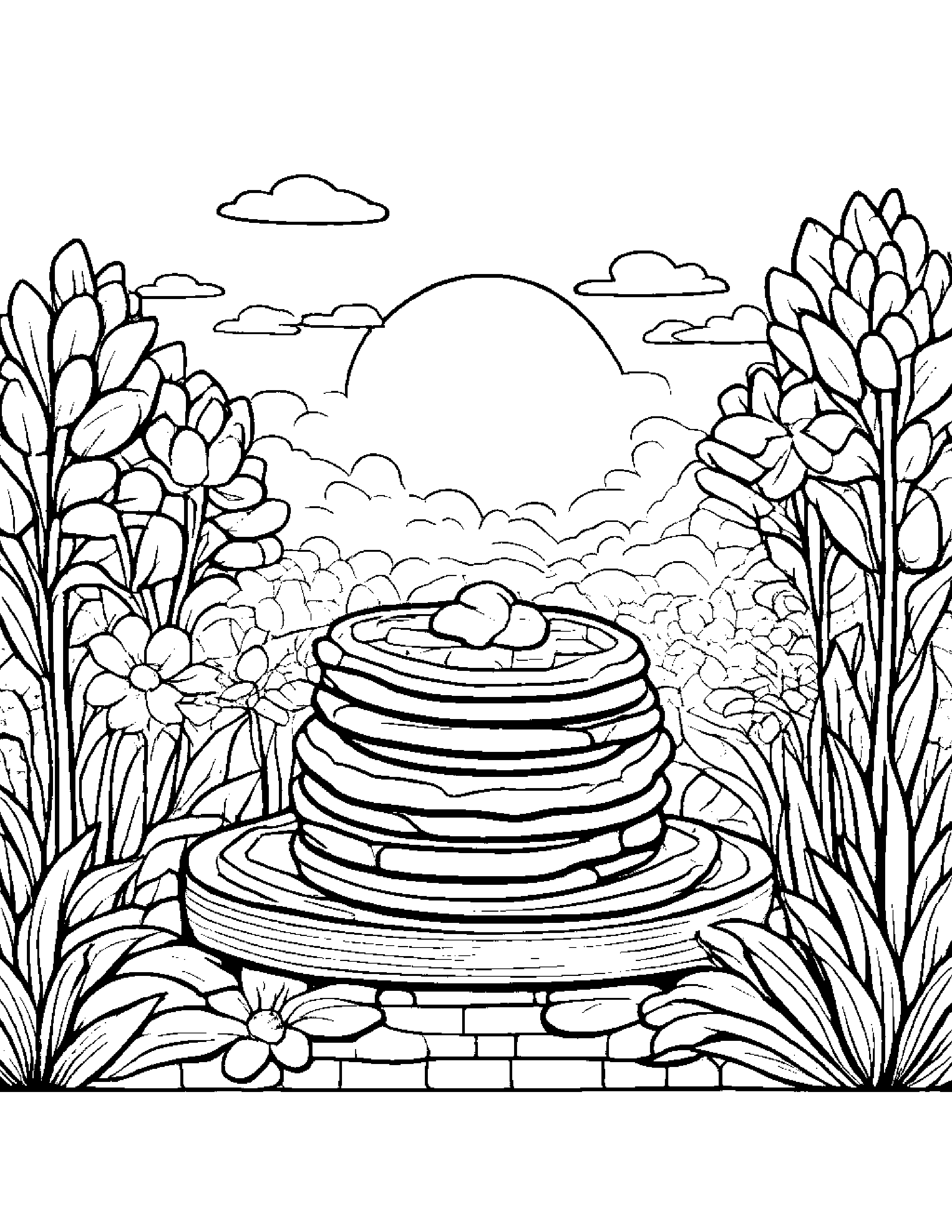 Waffle With A Sunny Sticker In A Cozy Garden Coloring Page (Free Printable PDF)