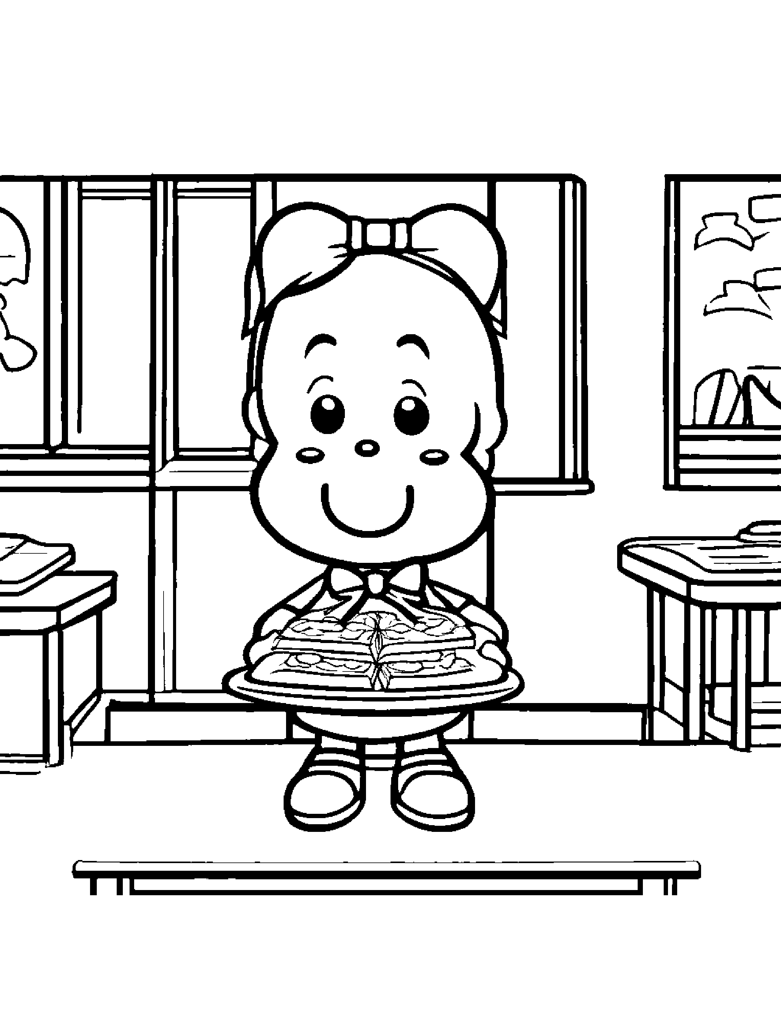 Waffle With A Tiny Bow In A Classroom Corner #2 Coloring Page (Free Printable PDF)