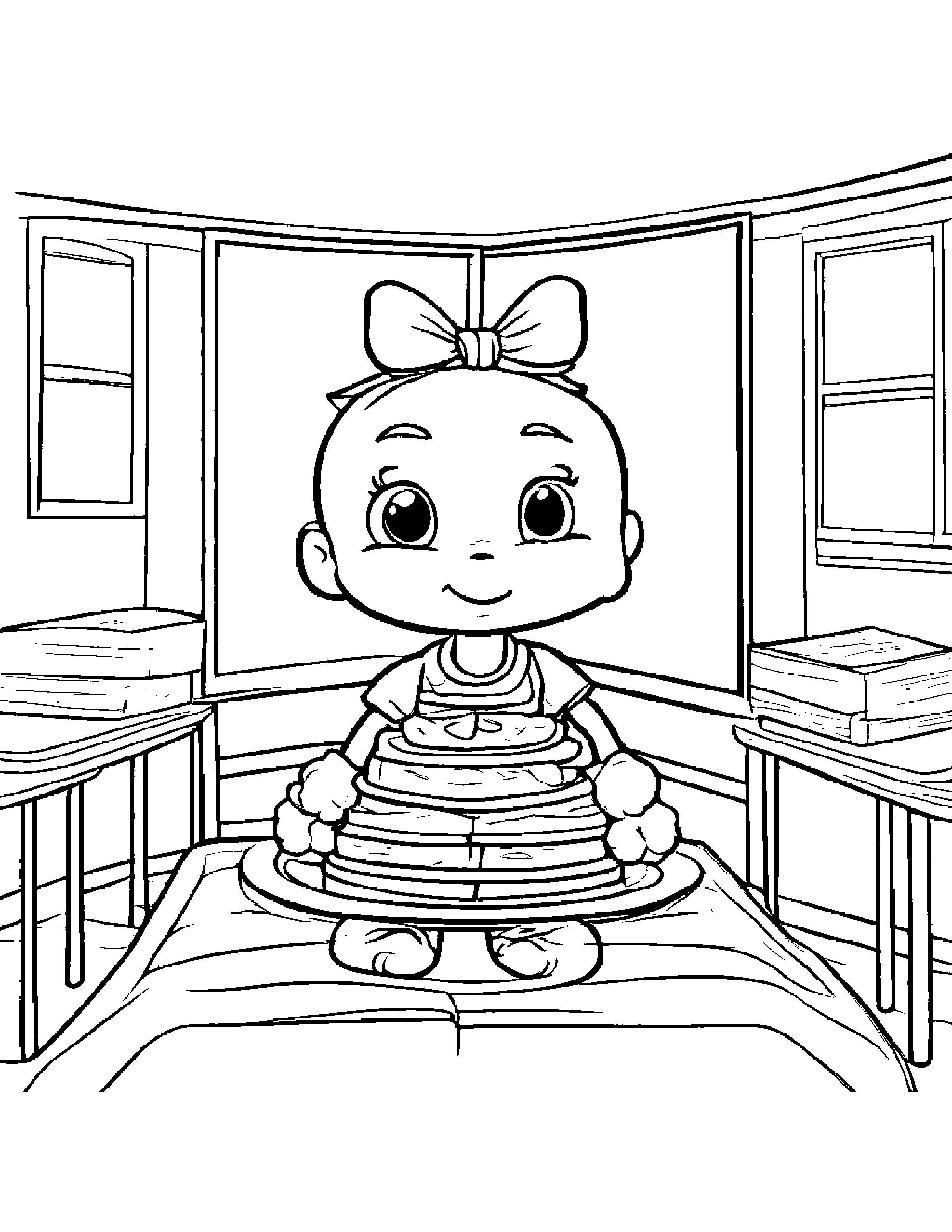 Waffle With A Tiny Bow In A Classroom Corner Coloring Page (Free Printable PDF)