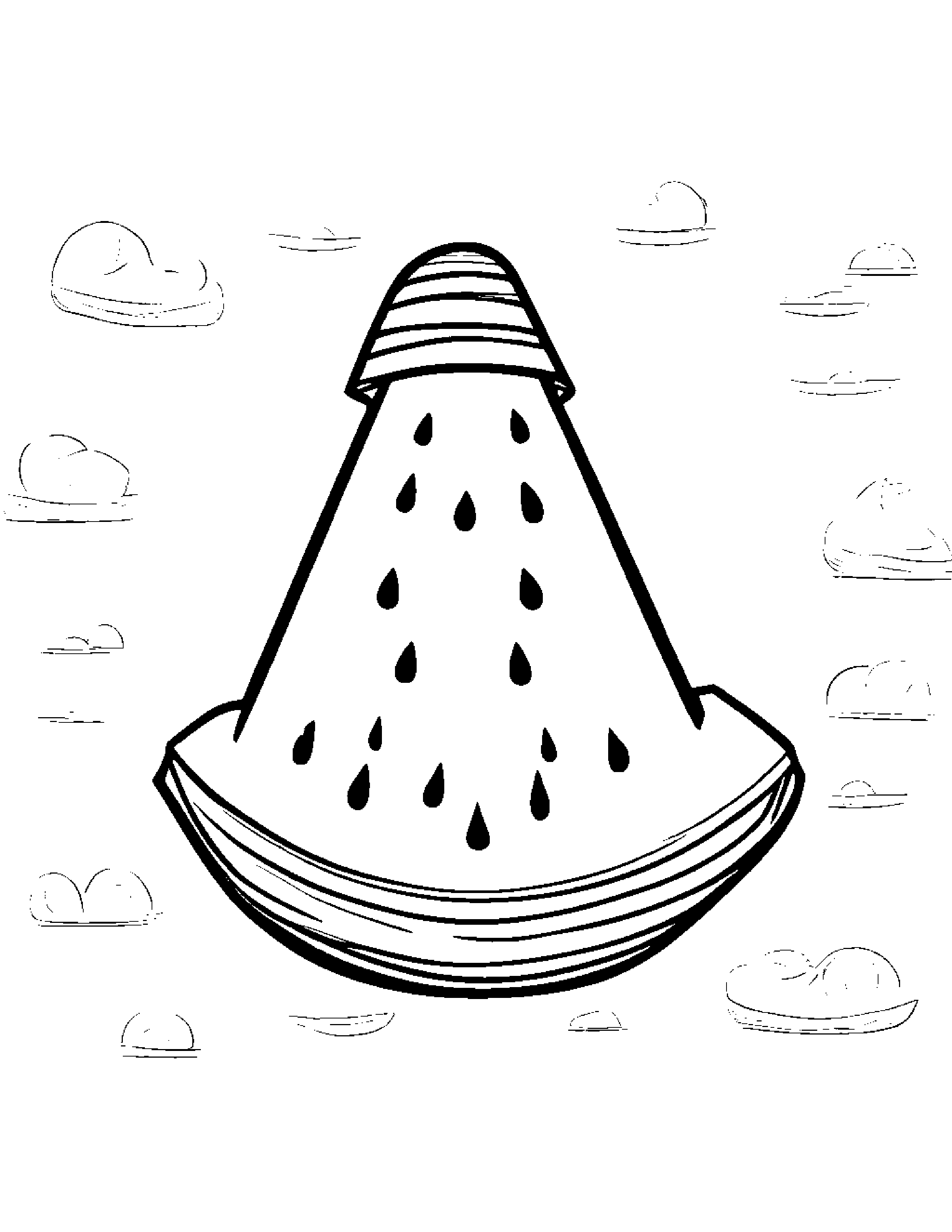 Watermelon Slice With A Cute Hat Coloring Page (Free Printable PDF)