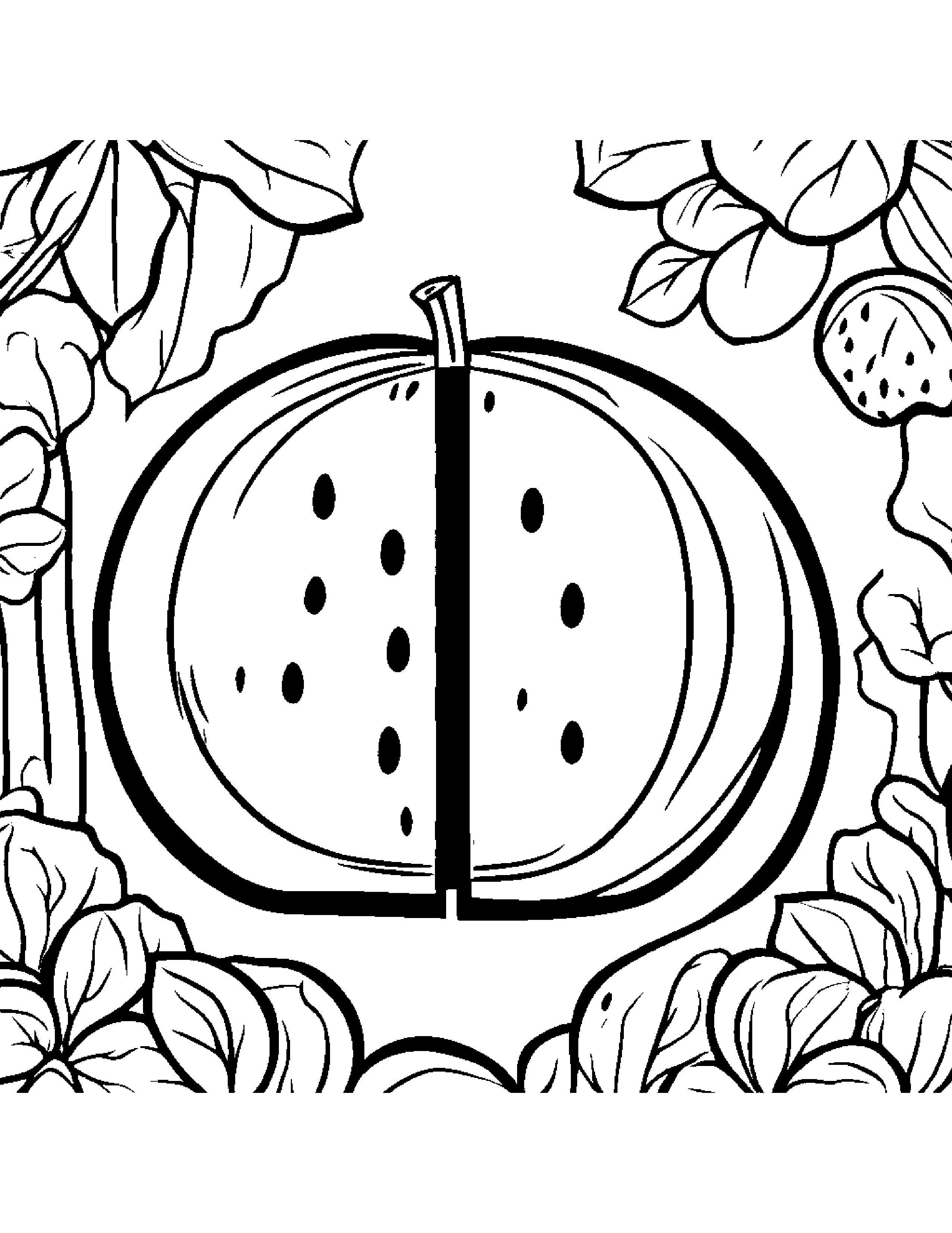 Watermelon Slice With A Ribbon By A Little Tree Coloring Page (Free Printable PDF)