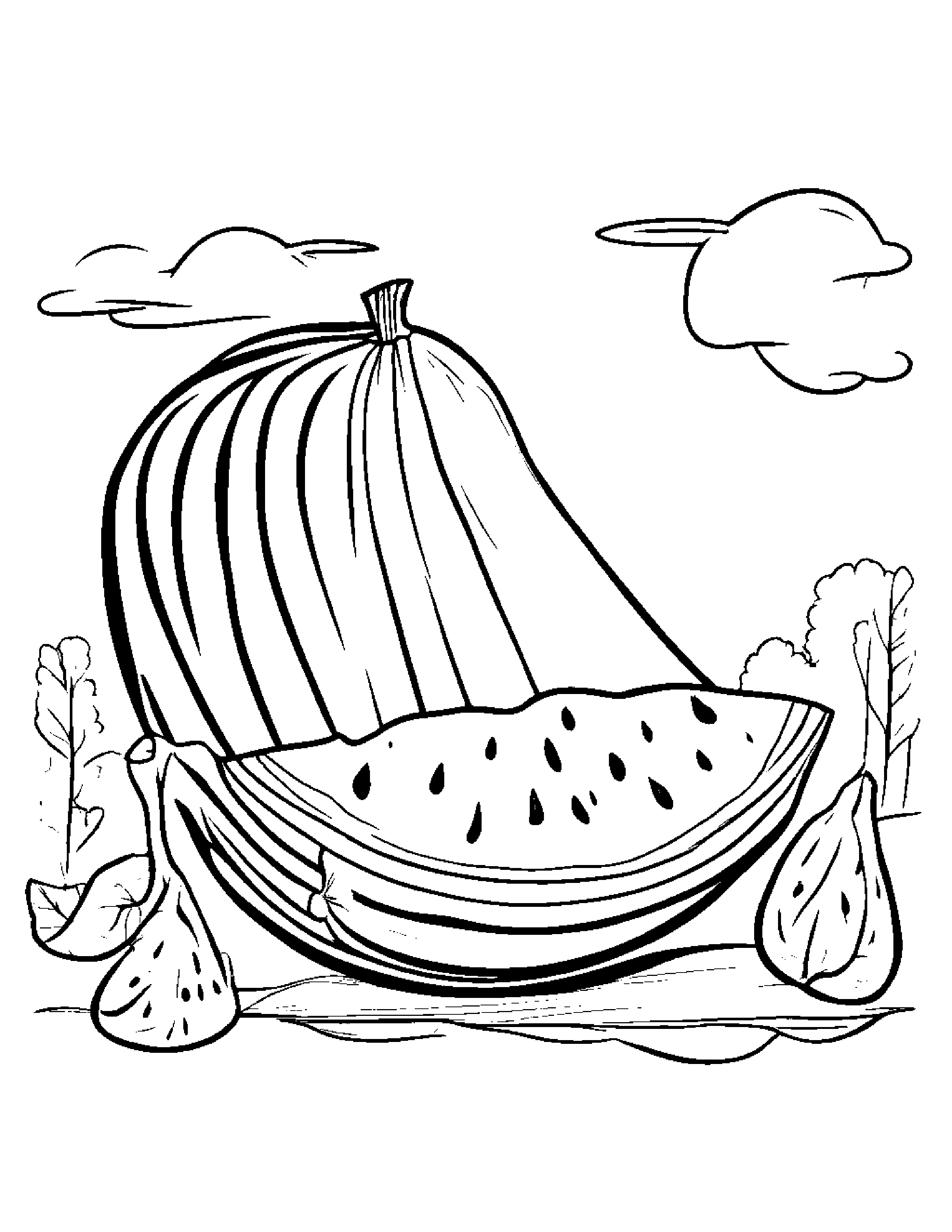 Watermelon Slice With A Soft Scarf #2 Coloring Page (Free Printable PDF)