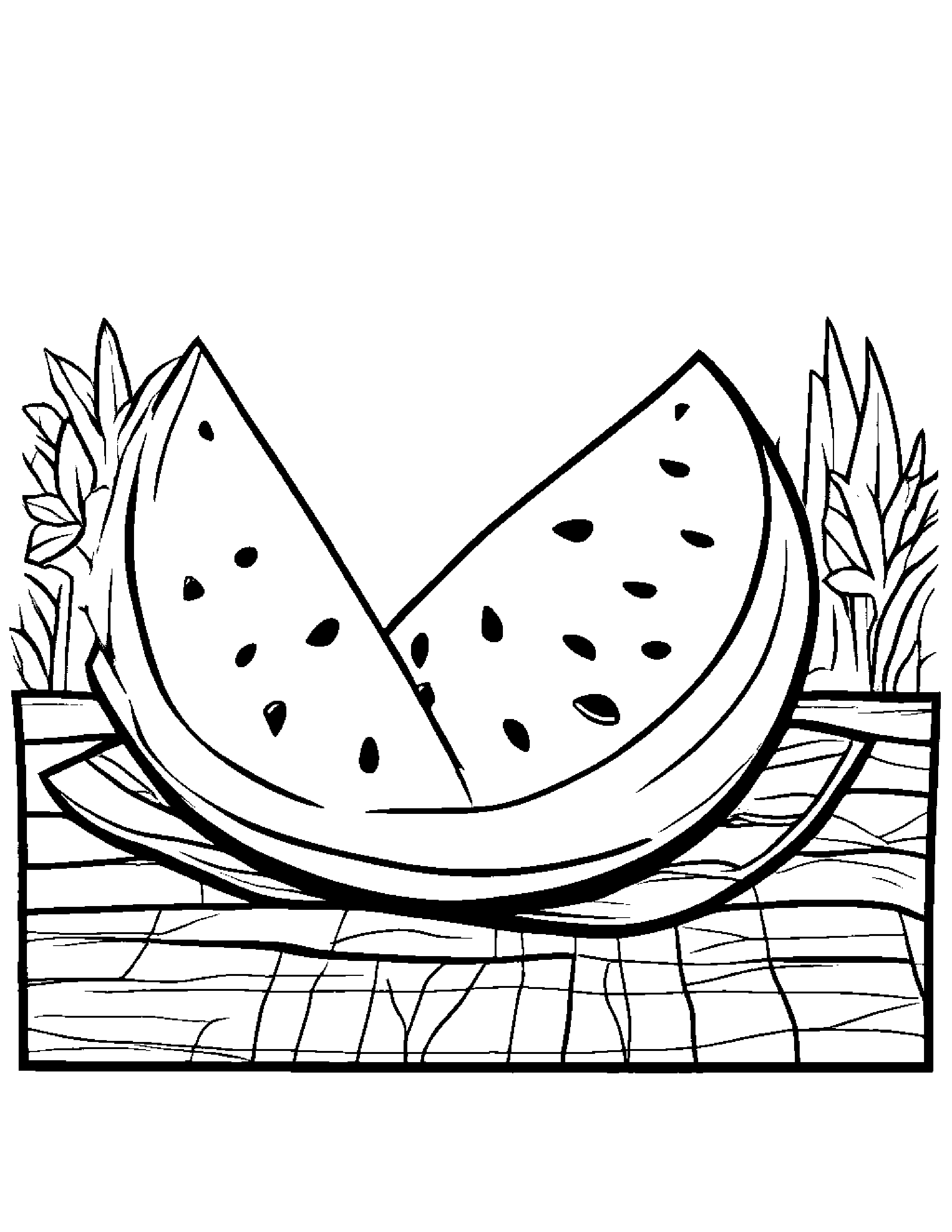 Watermelon Slice With A Soft Scarf On A Picnic Blanket #2 Coloring Page (Free Printable PDF)