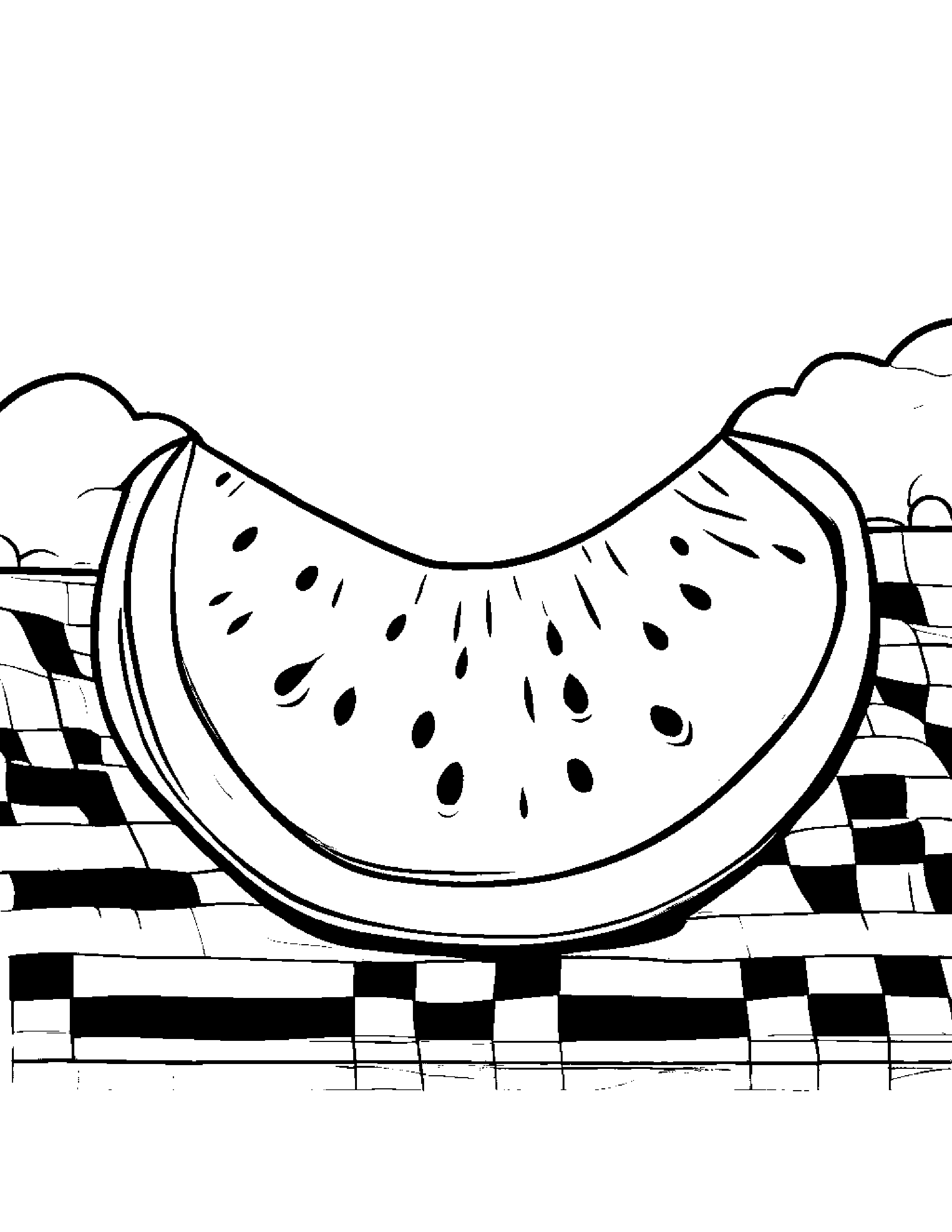 Watermelon Slice With A Soft Scarf On A Picnic Blanket #3 Coloring Page (Free Printable PDF)