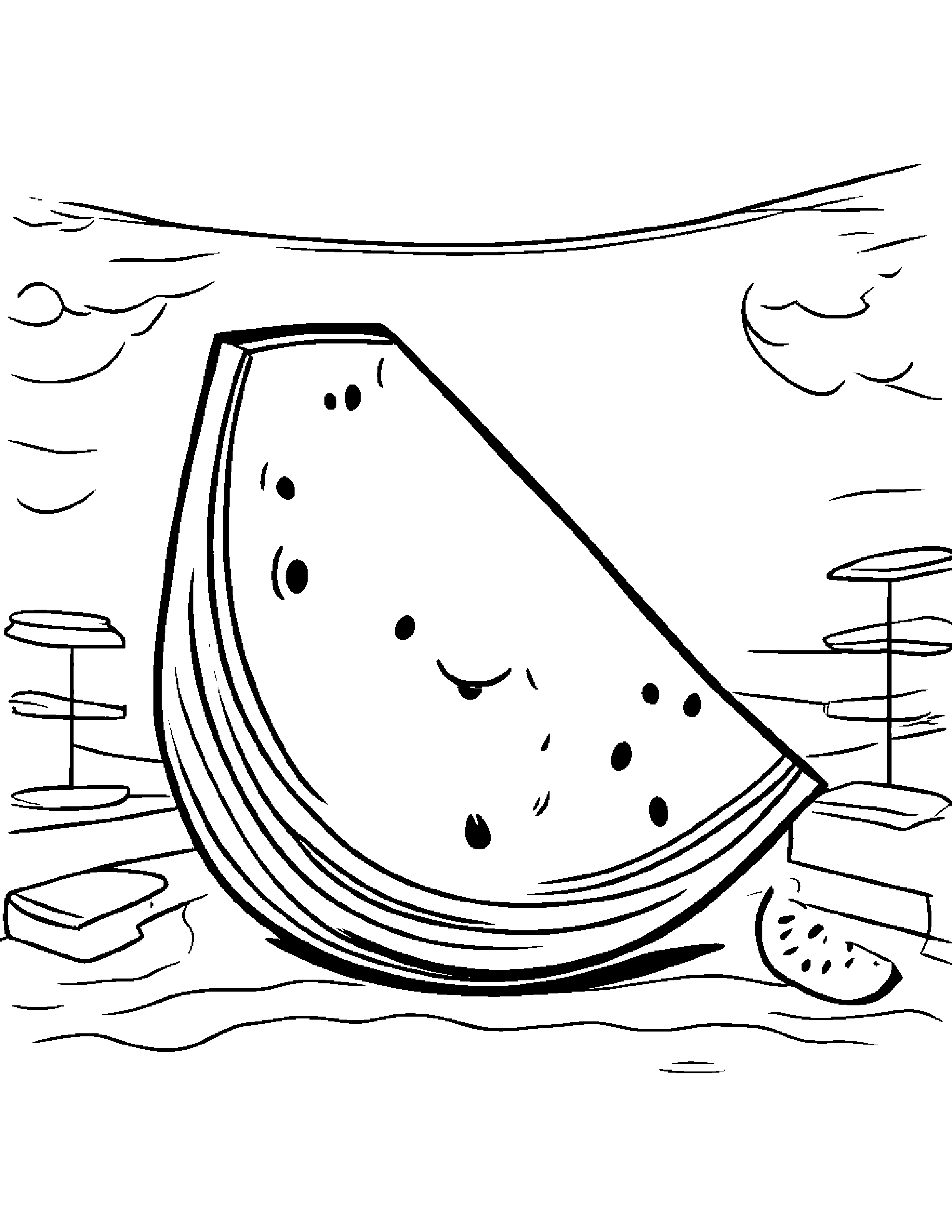 Watermelon Slice With A Tiny Bow In A Classroom Corner #2 Coloring Page (Free Printable PDF)