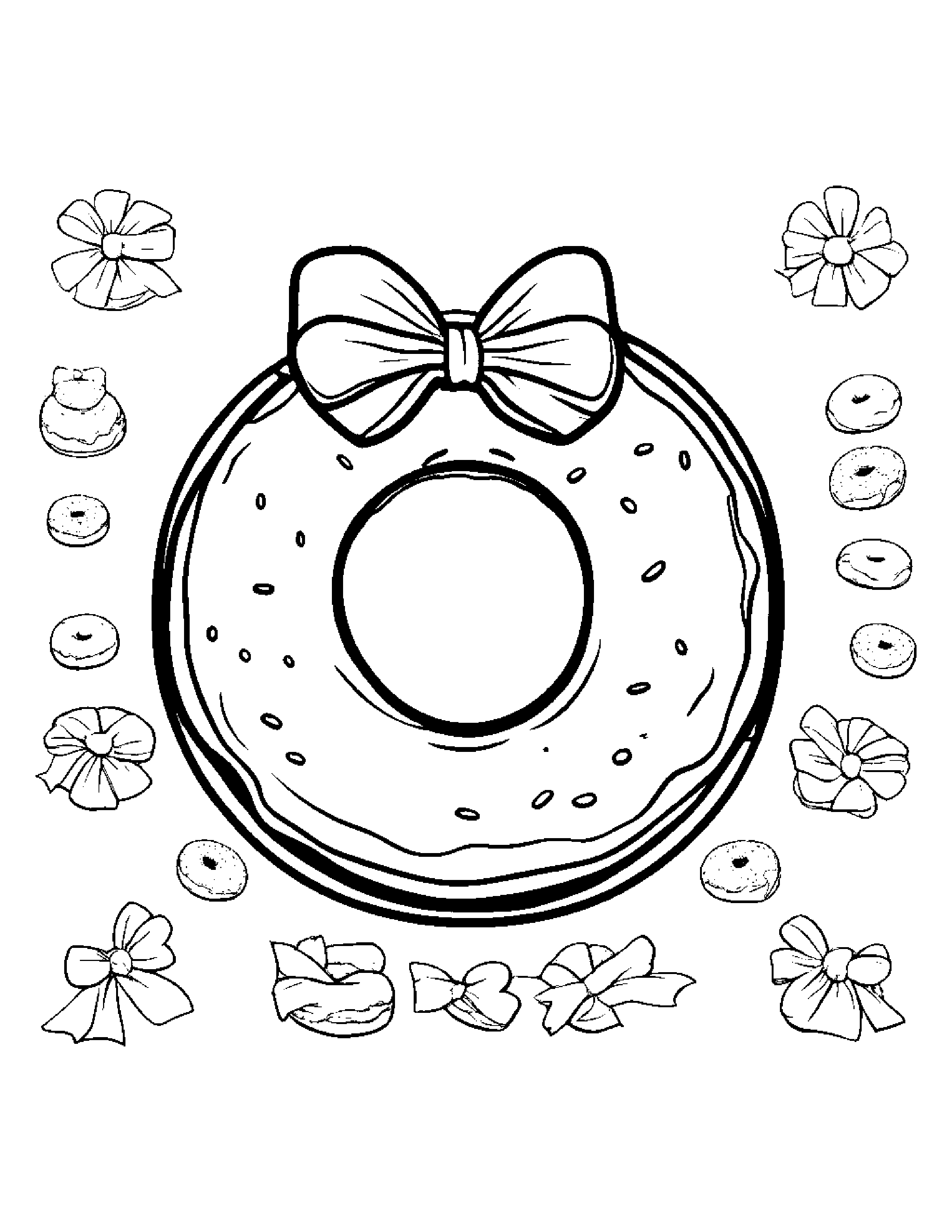 Donut With A Bow Coloring Page (Free Printable PDF)