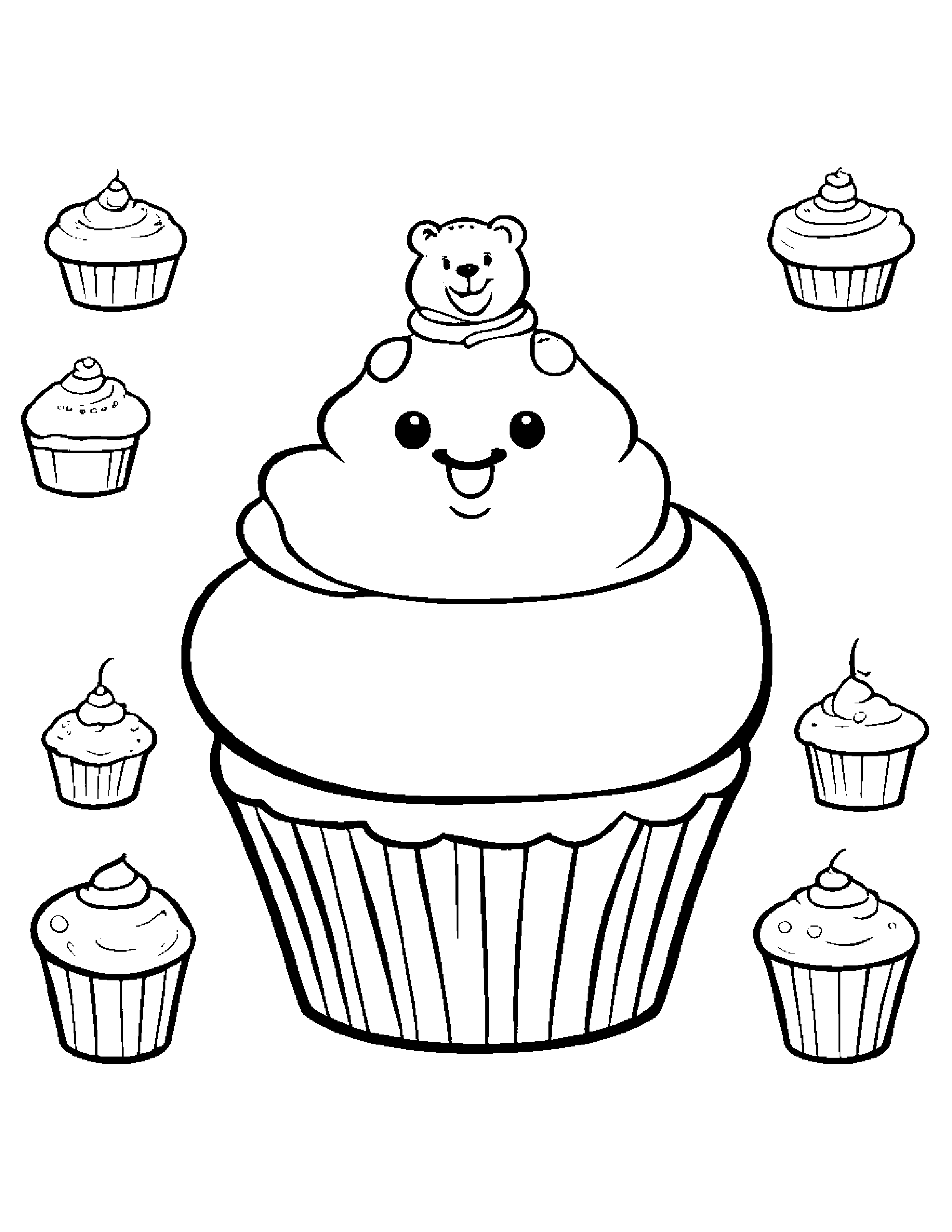 Happy Cupcake With A Teddy Coloring Page (Free Printable PDF)