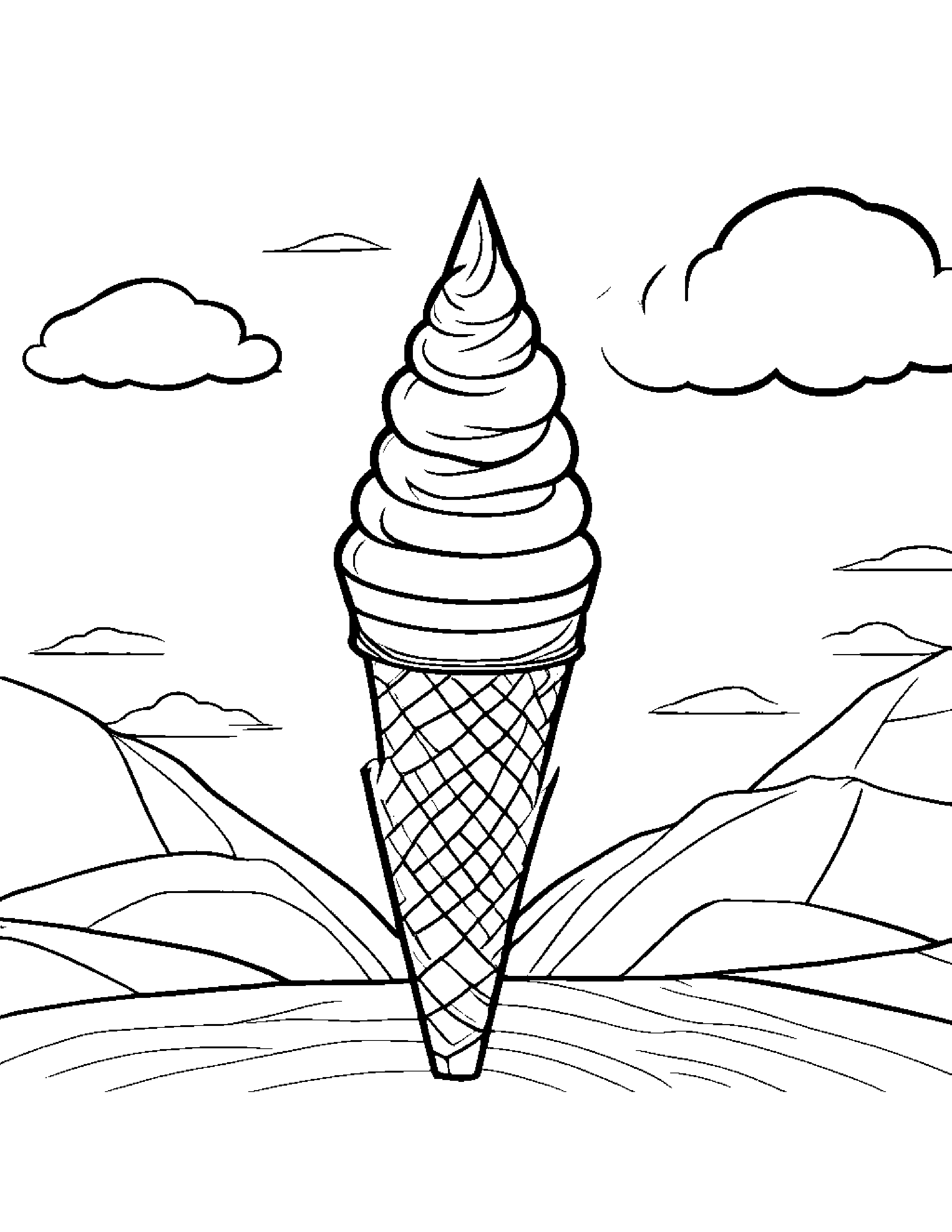 Ice Cream Cone With A Kite Coloring Page (Free Printable PDF)