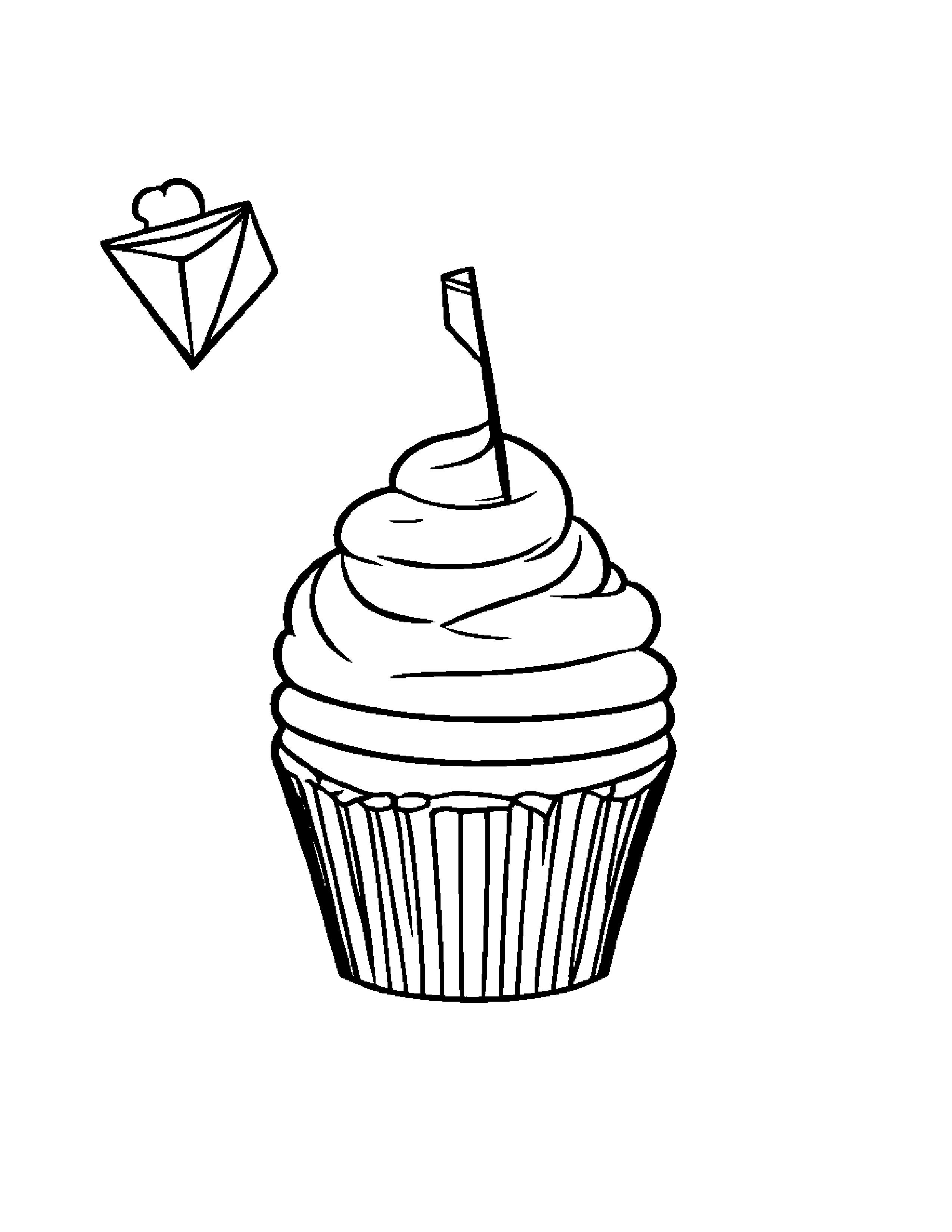 Kawaii Cupcake With A Kite #2 Coloring Page (Free Printable PDF)