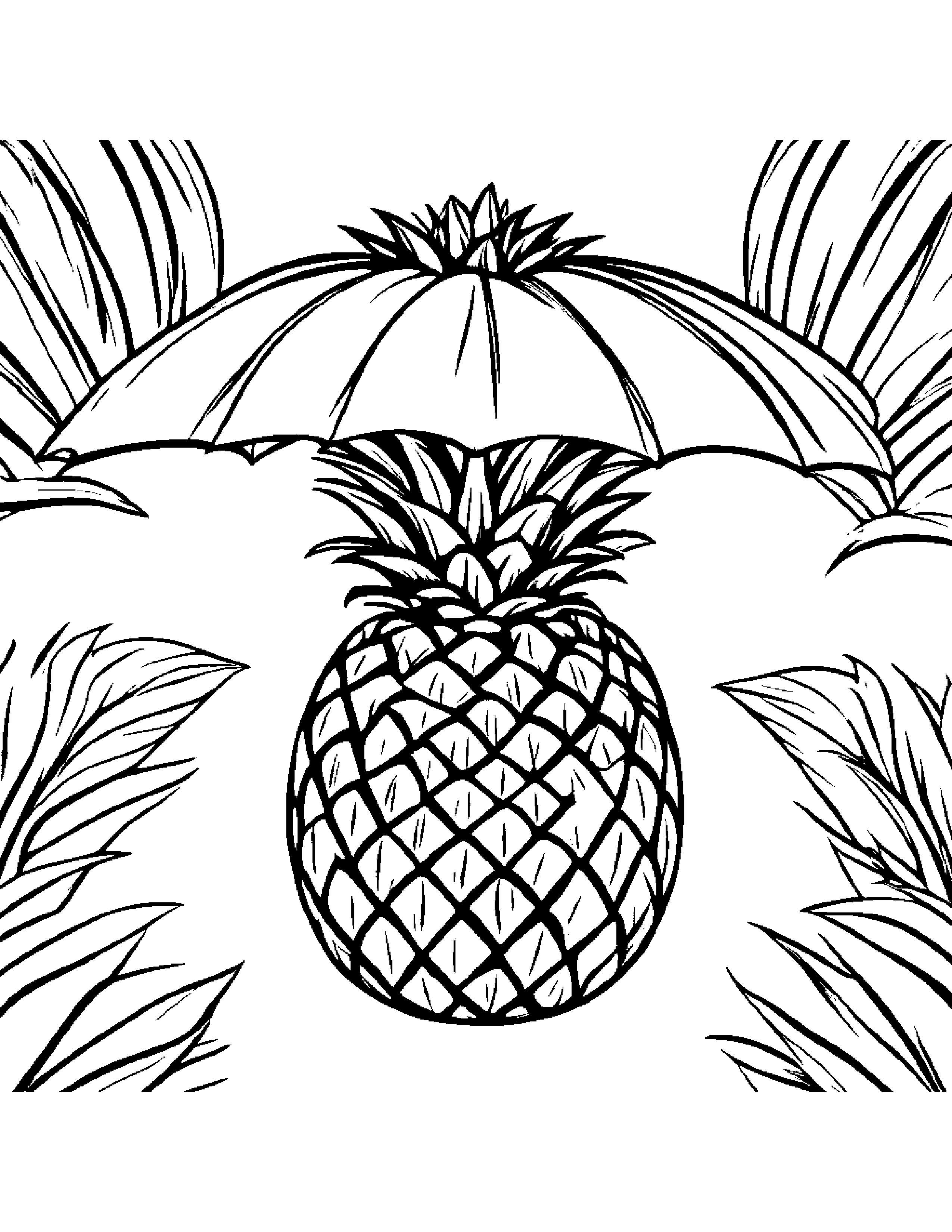 Pineapple With Umbrella Coloring Page (Free Printable PDF)