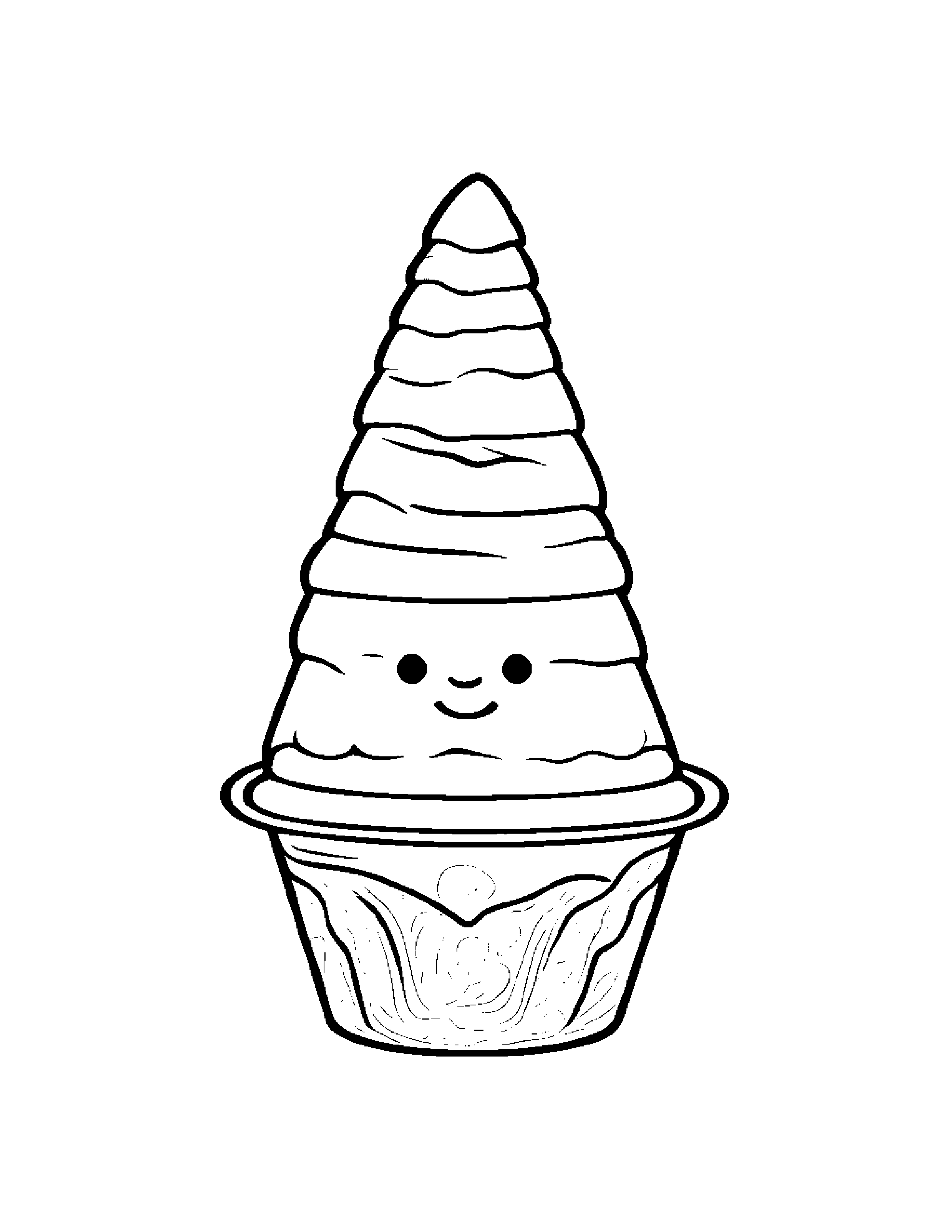 Sleepy Ice Cream Cone Wearing A Hat Coloring Page (Free Printable PDF)