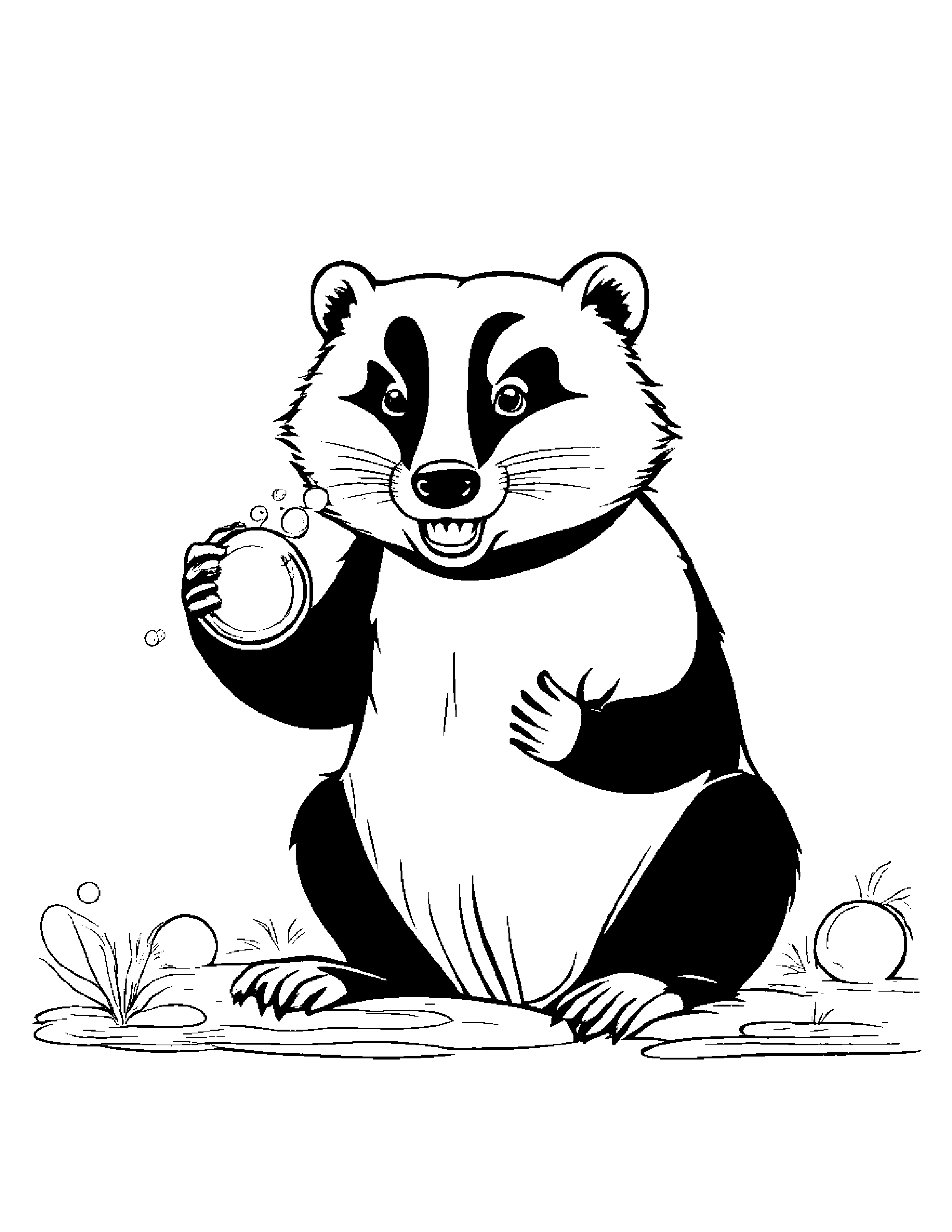 Badger Blowing Bubbles #2 Coloring Page (Free Printable PDF)