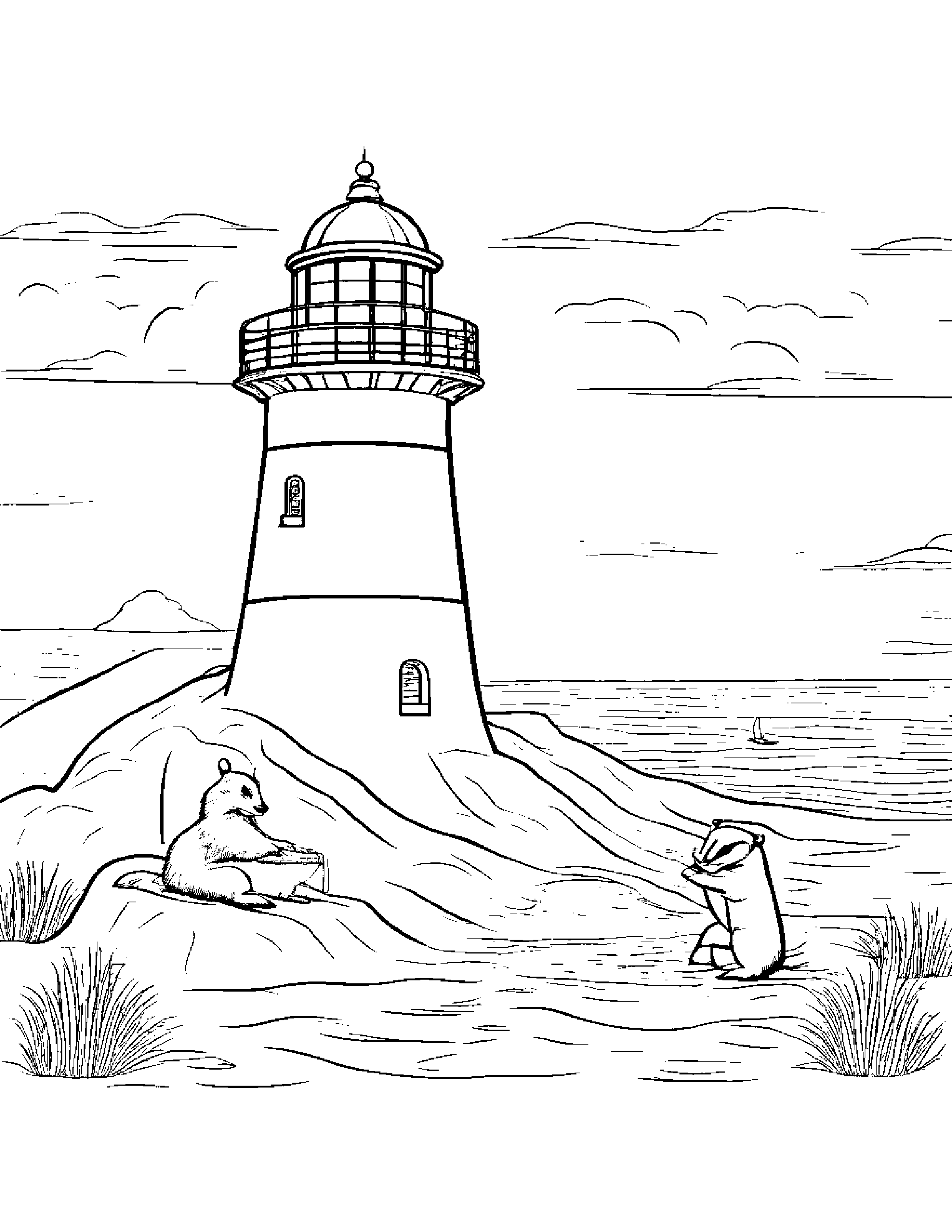 Badger Building A Sandcastle Near A Lighthouse #2 Coloring Page (Free Printable PDF)