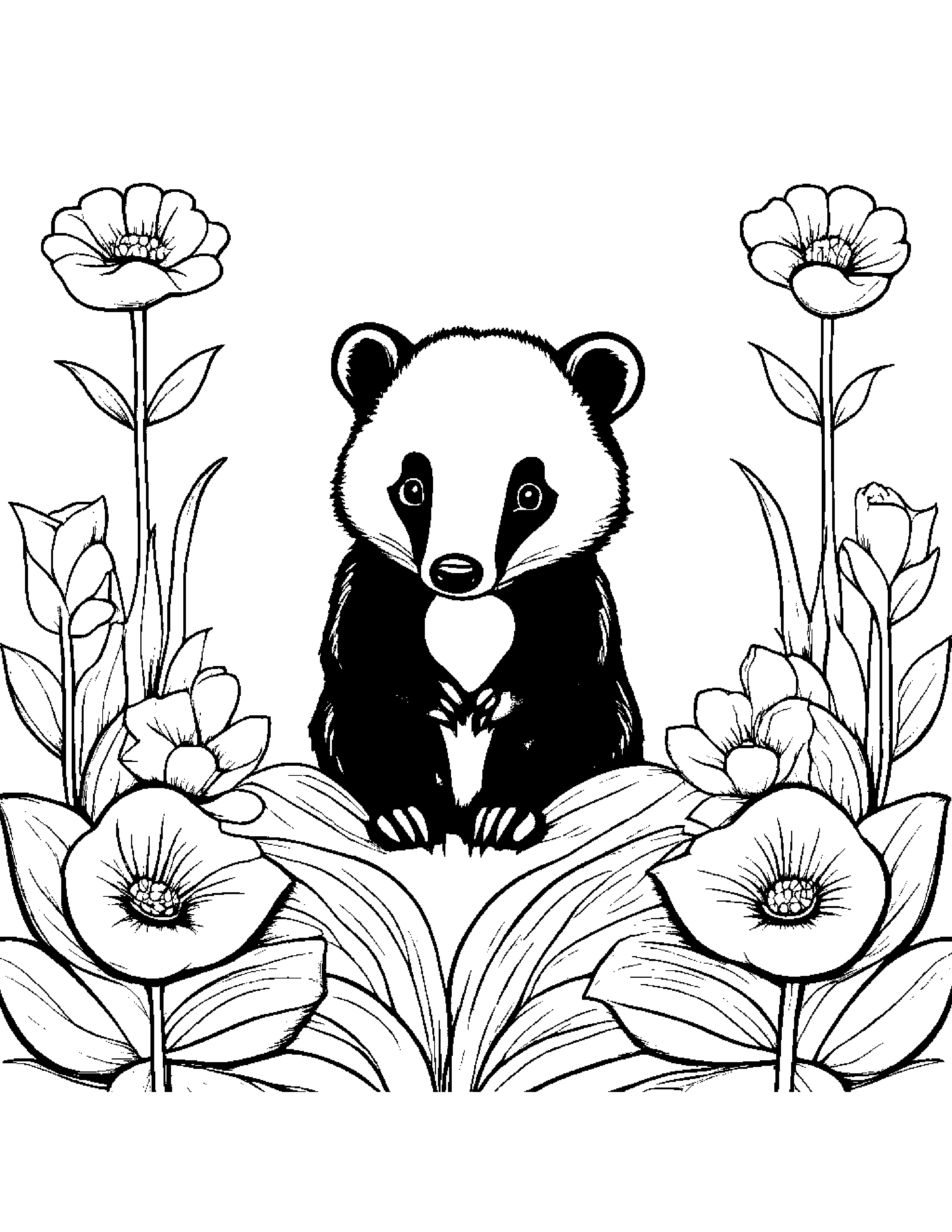Badger With A Small Flower #2 Coloring Page (Free Printable PDF)