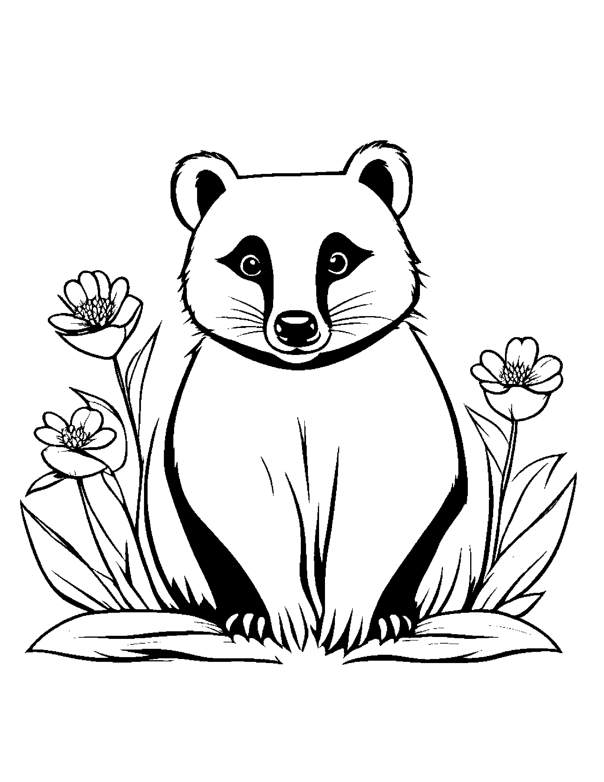 Badger With A Small Flower #3 Coloring Page (Free Printable PDF)