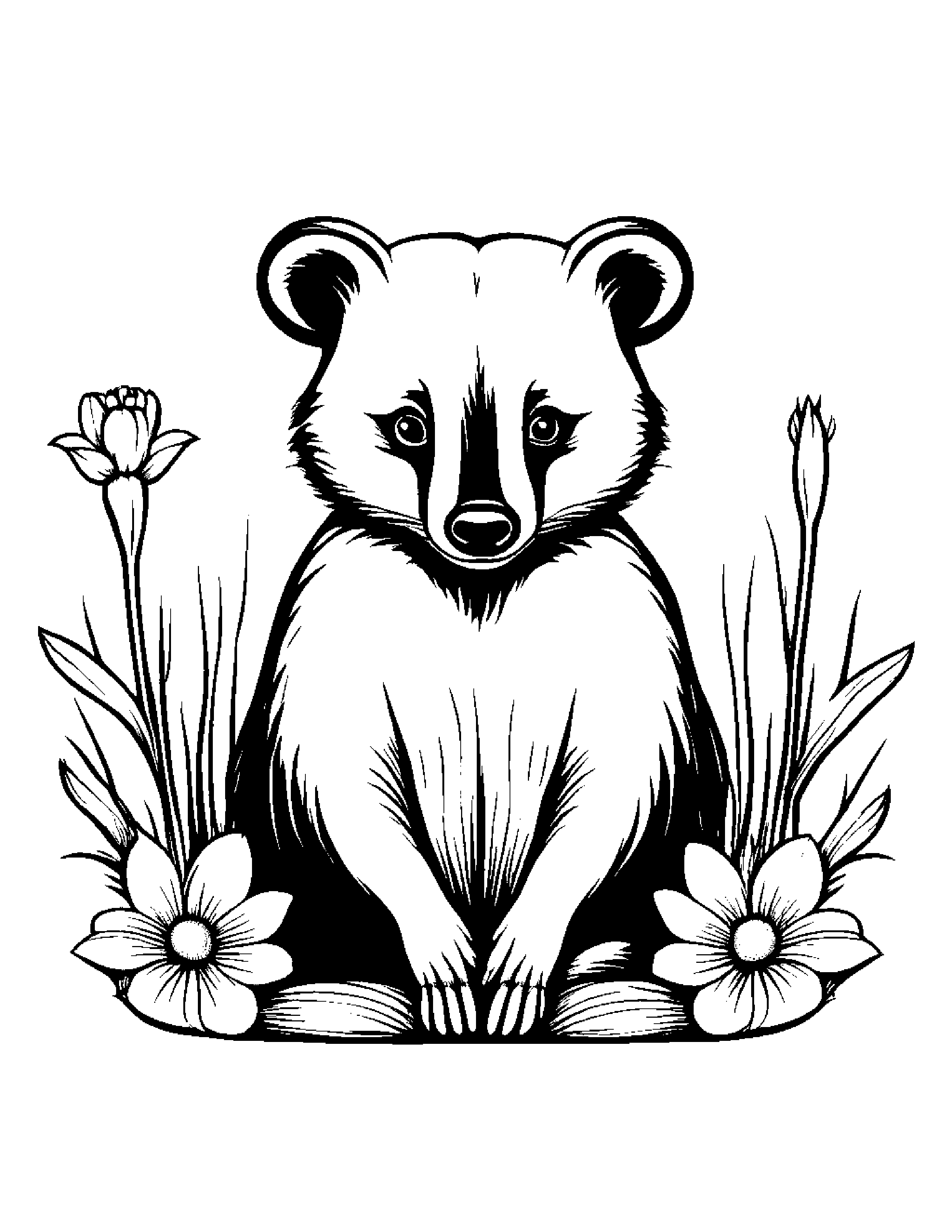 Badger With A Small Flower Coloring Page (Free Printable PDF)