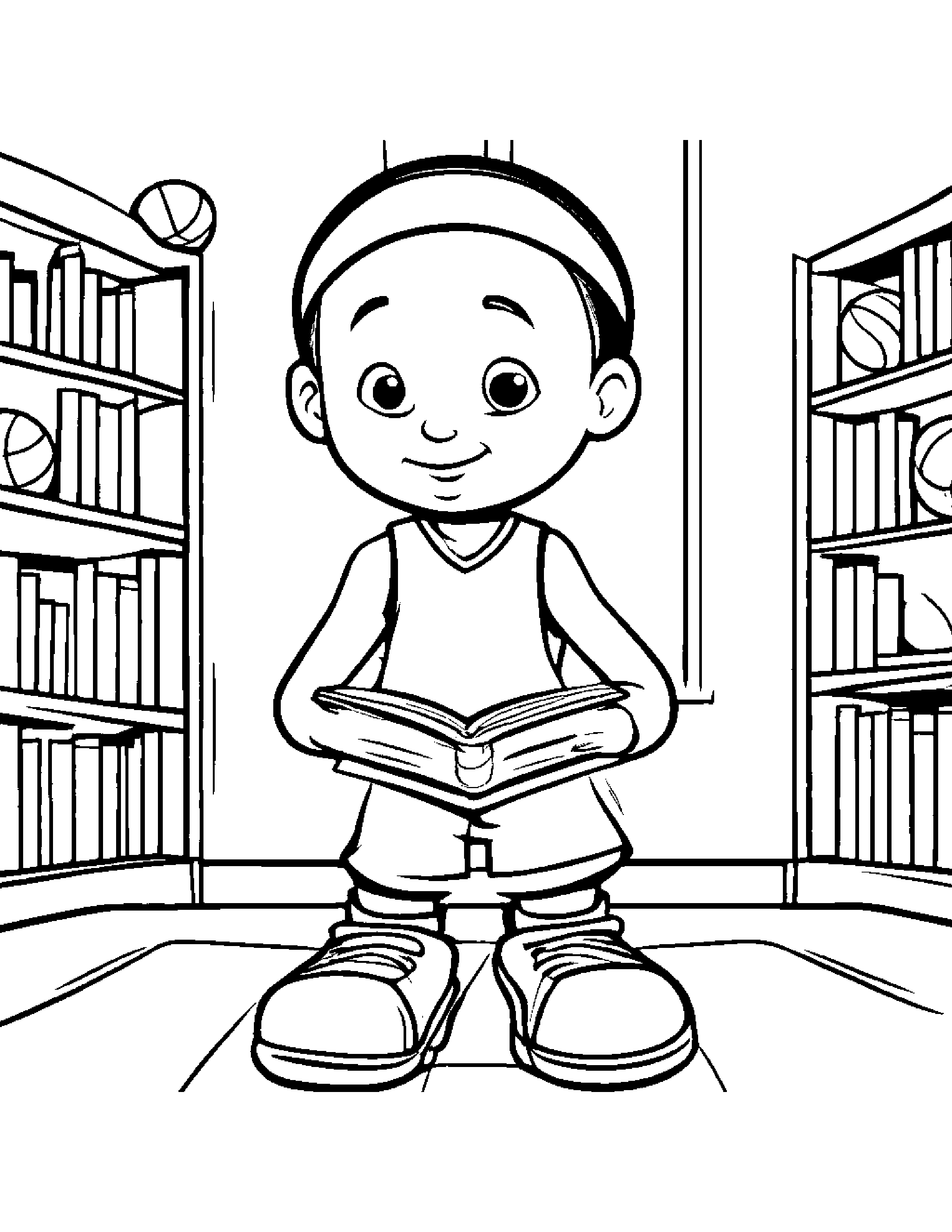 Basketball Reading A Storybook #2 Coloring Page (Free Printable PDF)