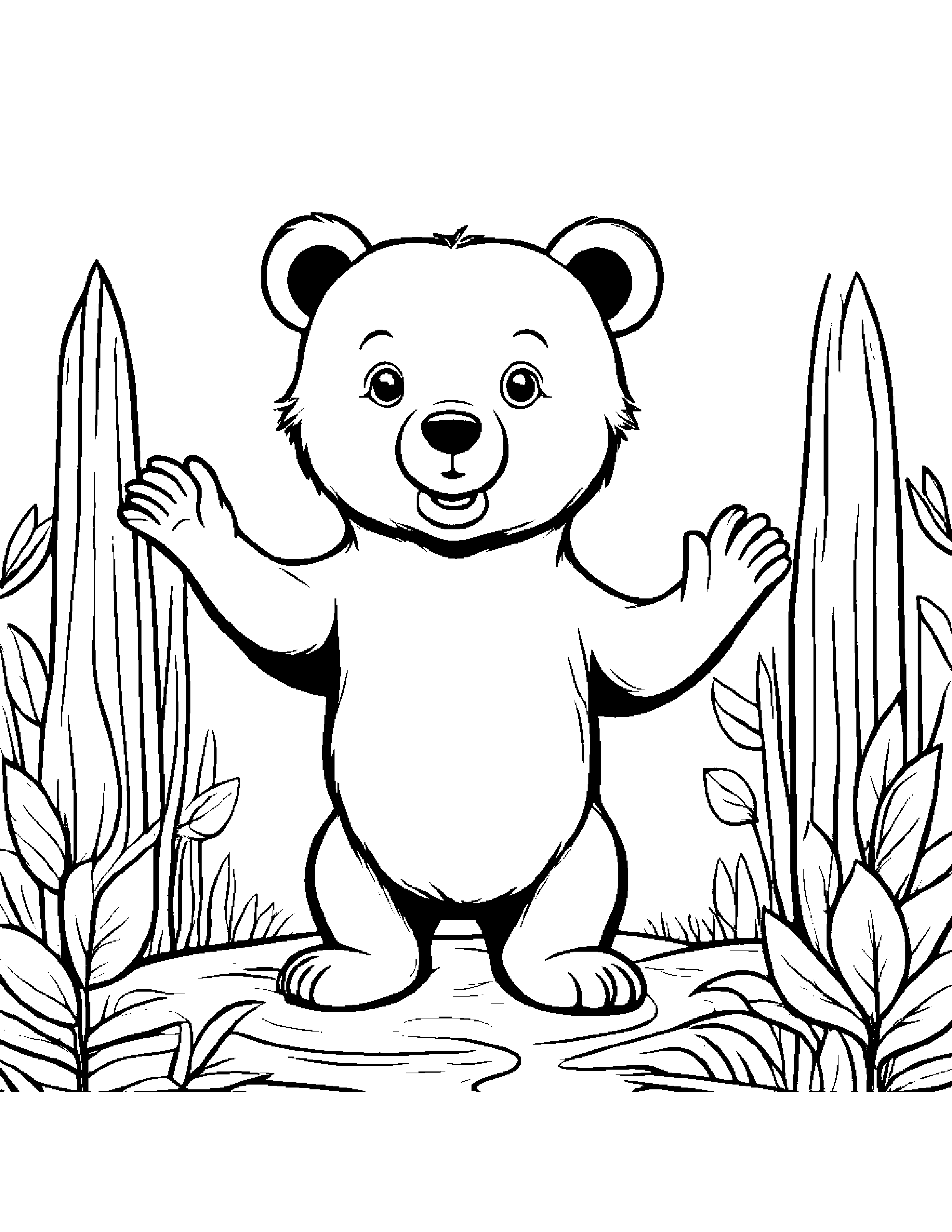 Bear Cub Giving A High Five On A Friendly Planet #2 Coloring Page (Free Printable PDF)