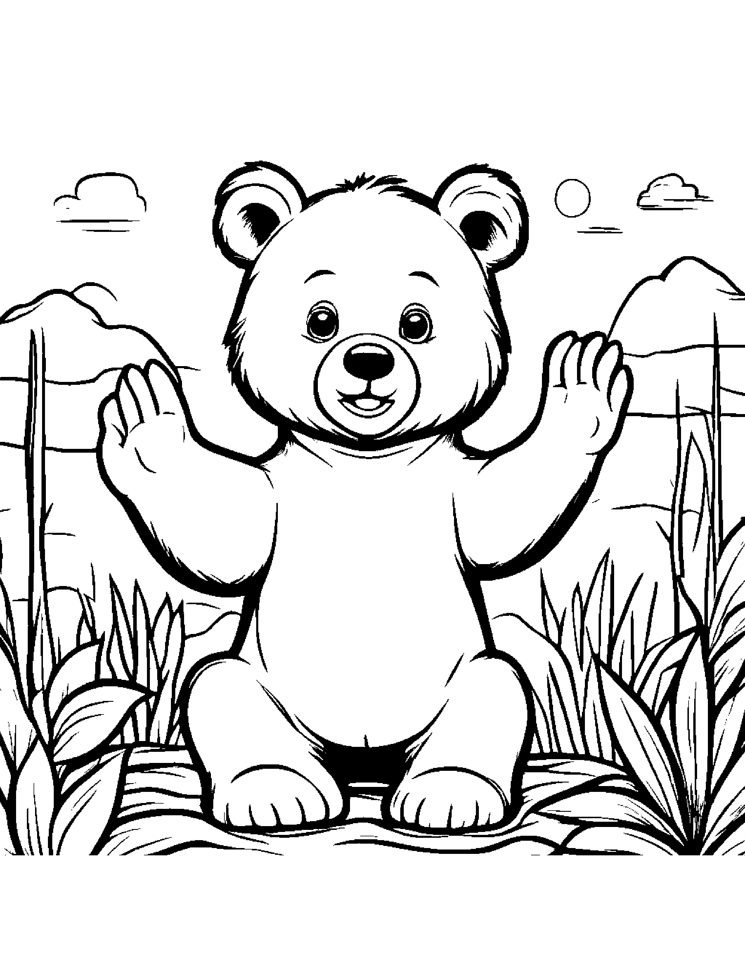 Bear Cub Giving A High Five On A Friendly Planet #3 Coloring Page (Free Printable PDF)