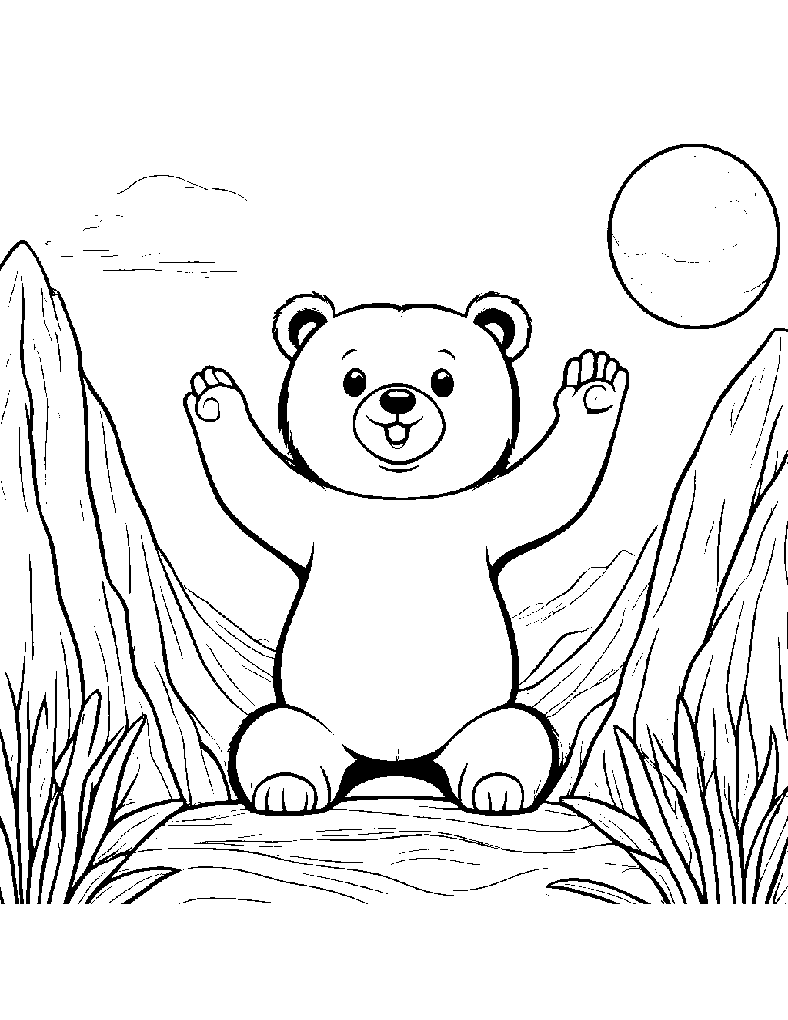 Bear Cub Giving A High Five On A Friendly Planet Coloring Page (Free Printable PDF)
