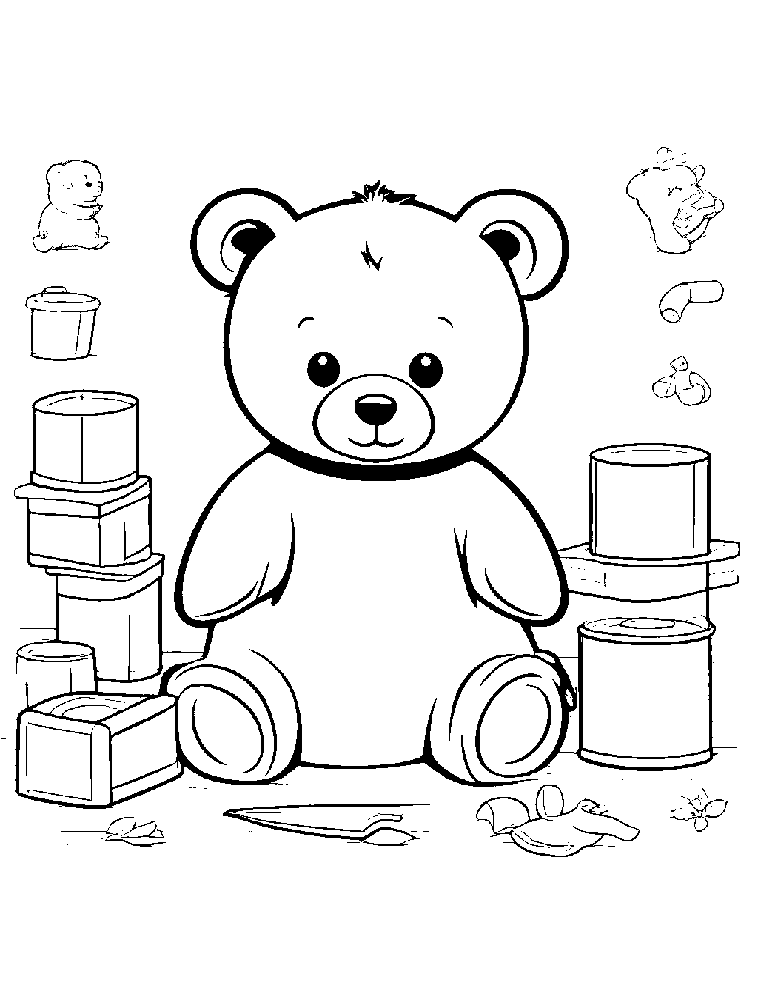Bear Cub Tidying Toys #2 Coloring Page (Free Printable PDF)