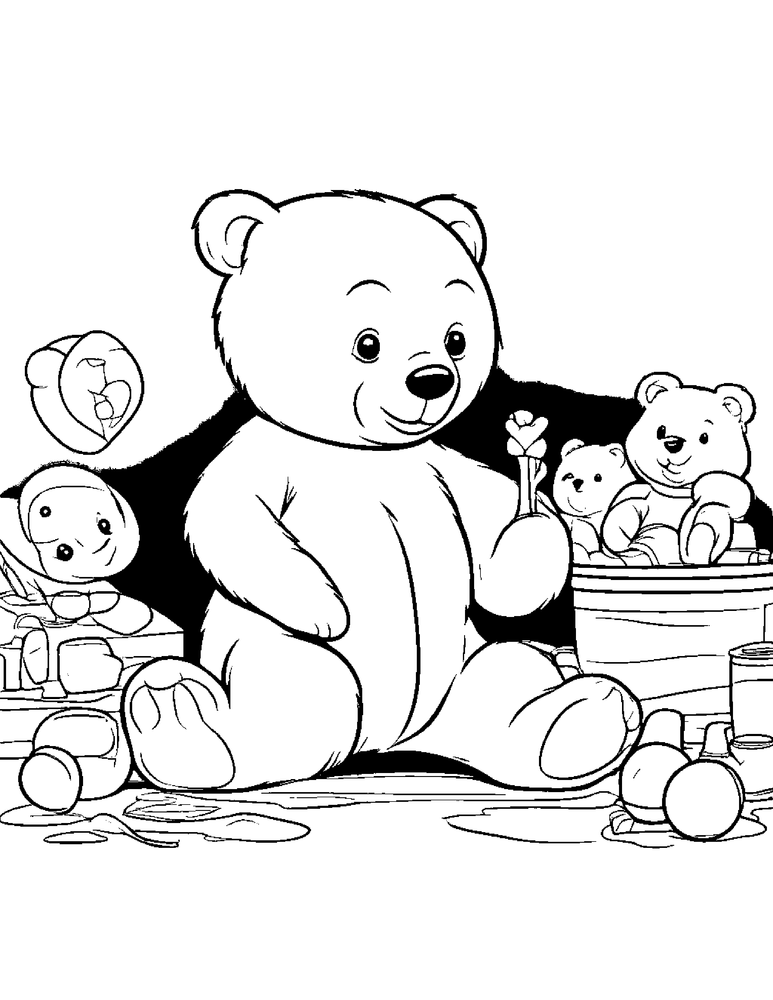 Bear Cub Tidying Toys #3 Coloring Page (Free Printable PDF)