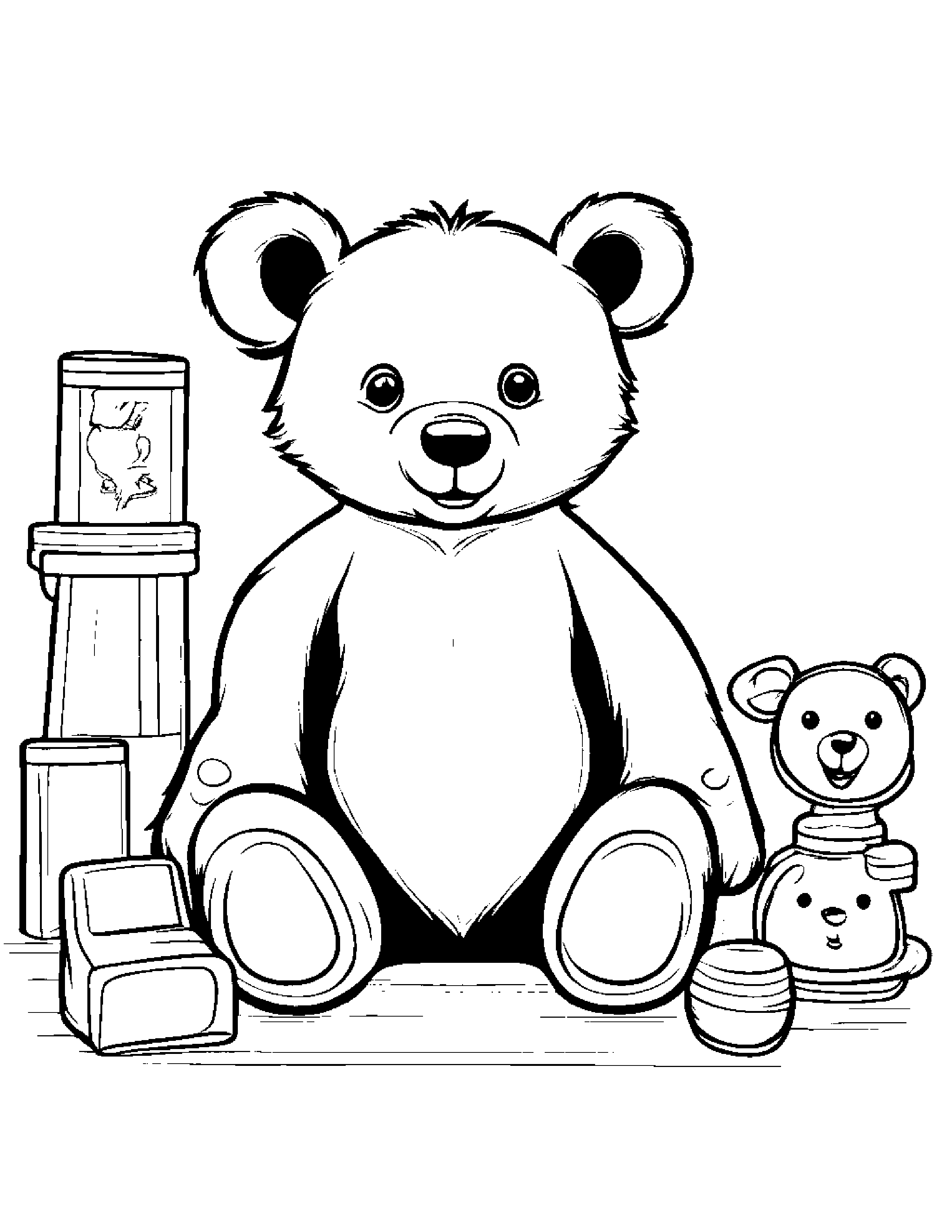 Bear Cub Tidying Toys Coloring Page (Free Printable PDF)