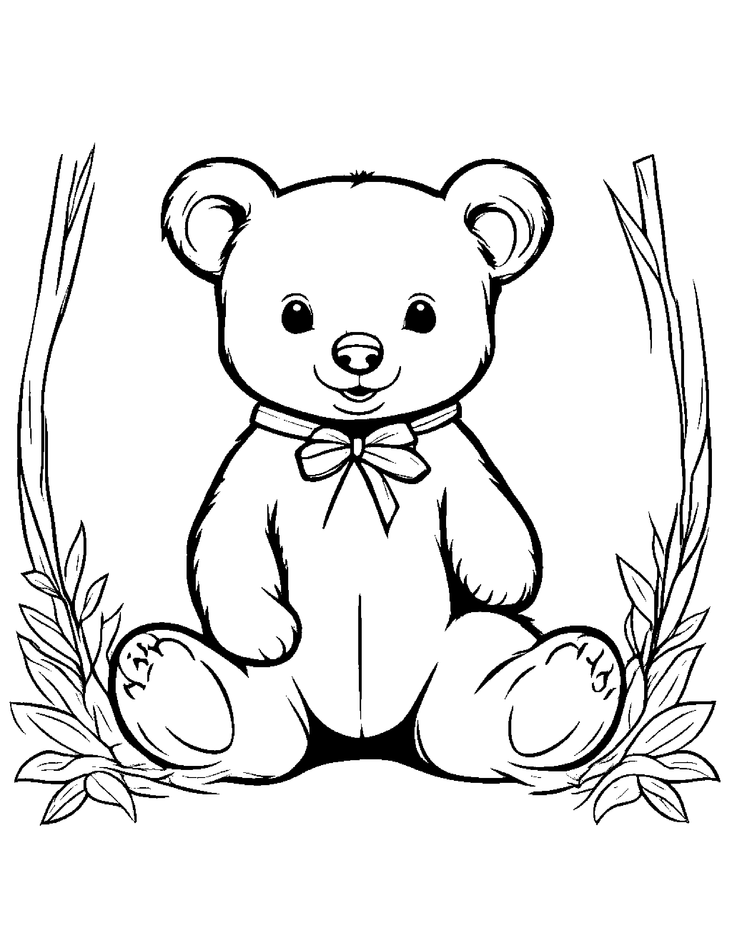 Bear Cub With A Ribbon #3 Coloring Page (Free Printable PDF)