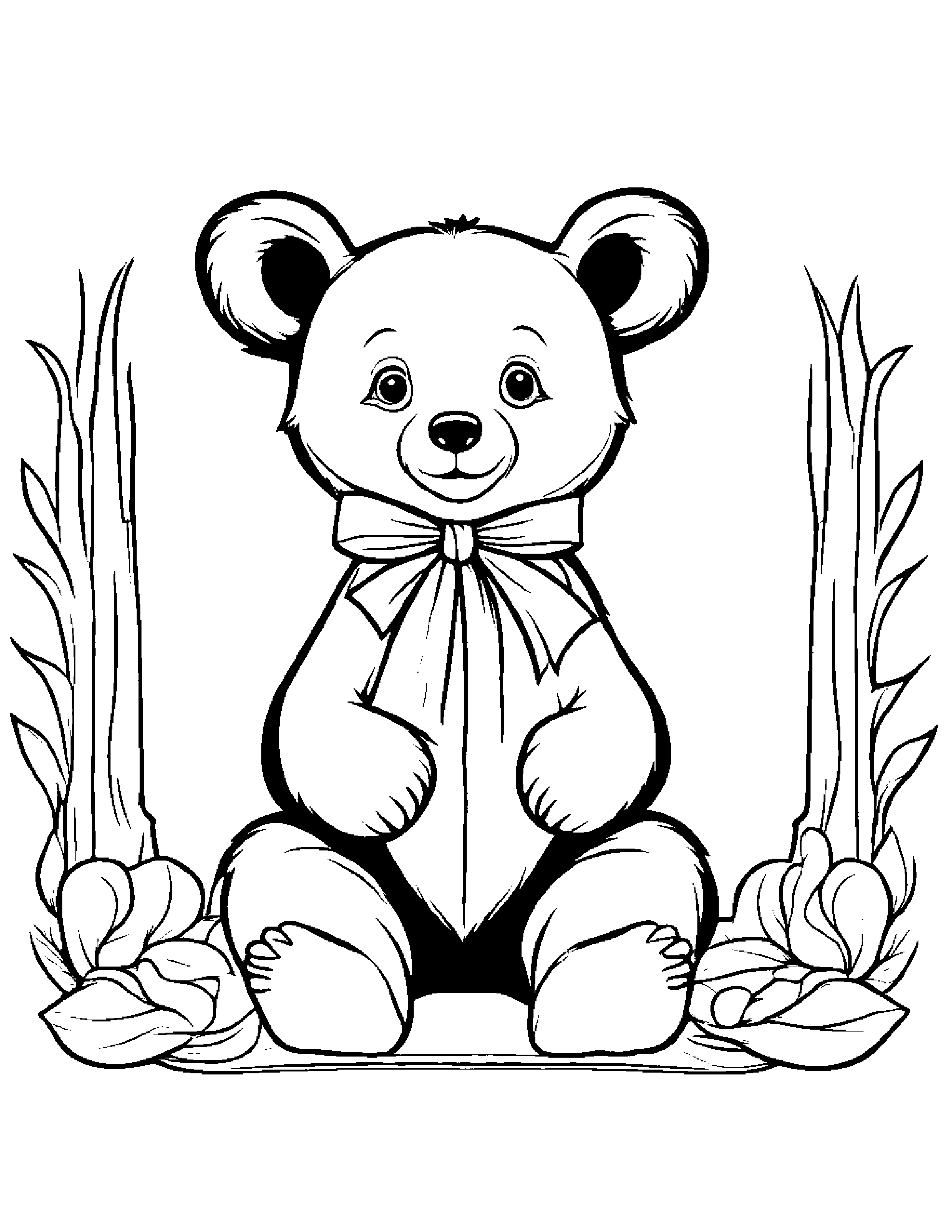 Bear Cub With A Ribbon Coloring Page (Free Printable PDF)
